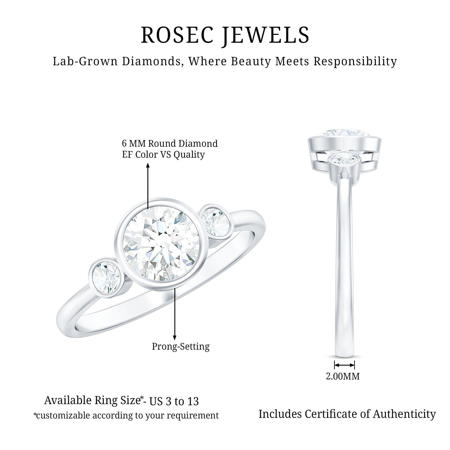 Lab Created Diamond Bezel Set Engagement Ring for Her
