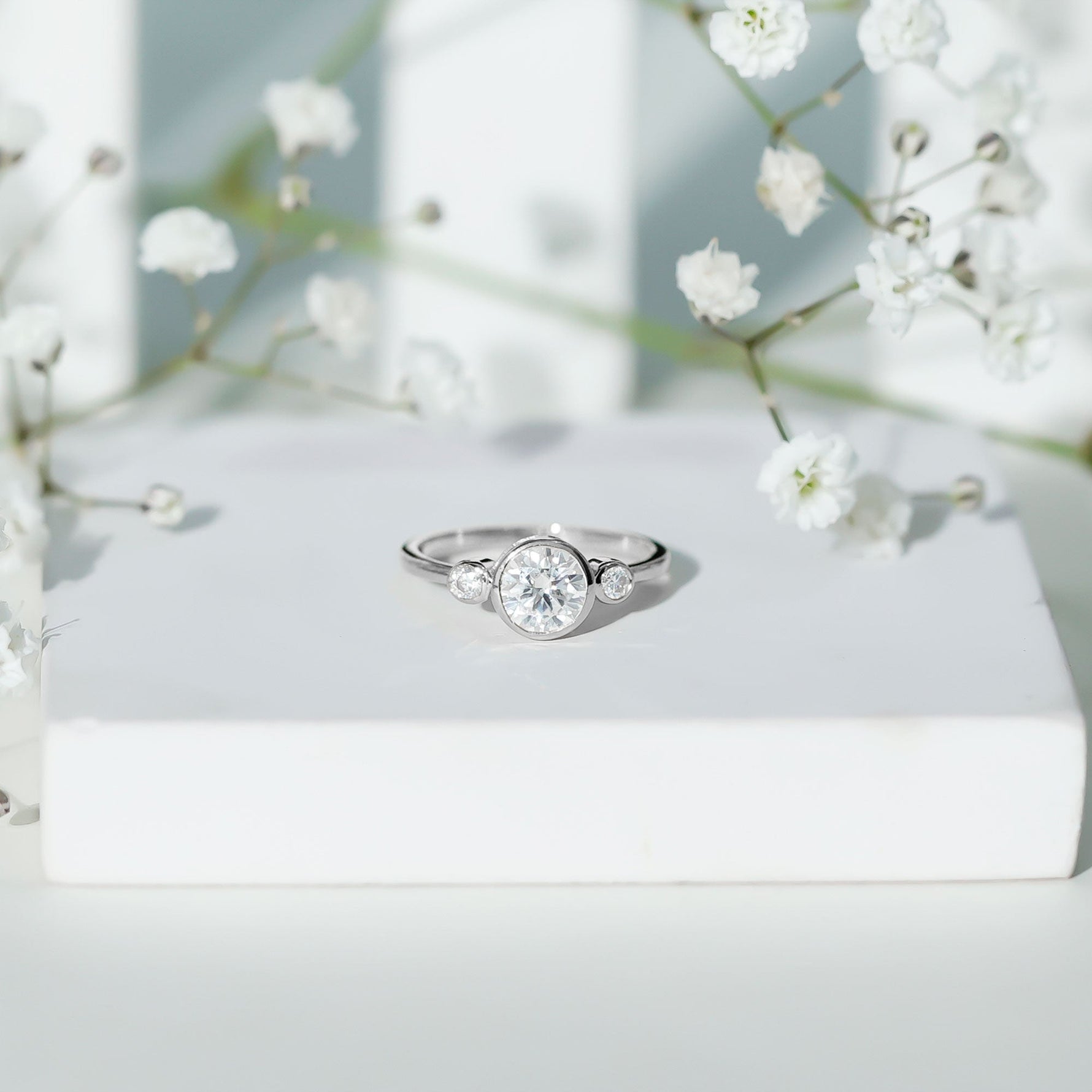 Lab Created Diamond Bezel Set Engagement Ring for Her