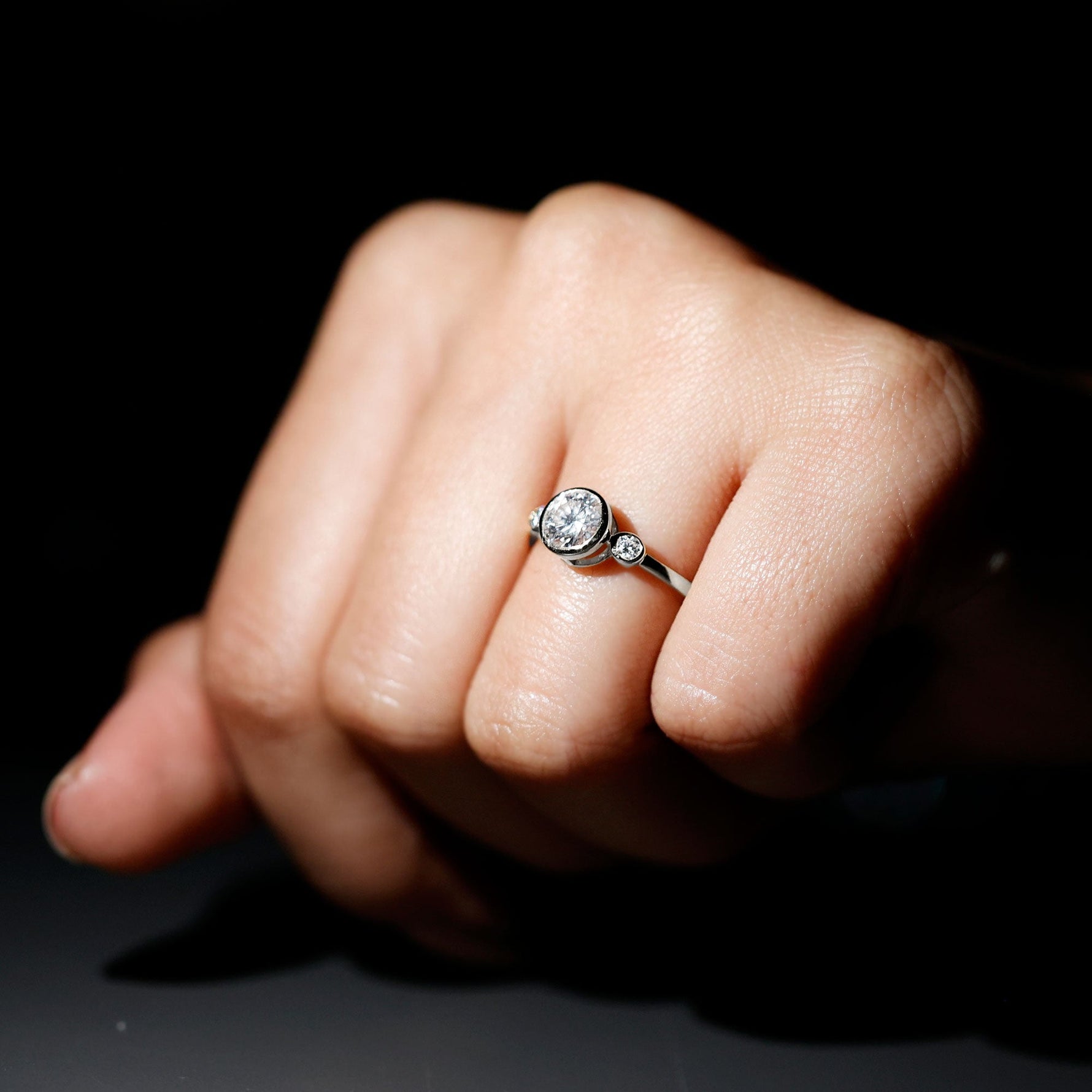 Lab Created Diamond Bezel Set Engagement Ring for Her