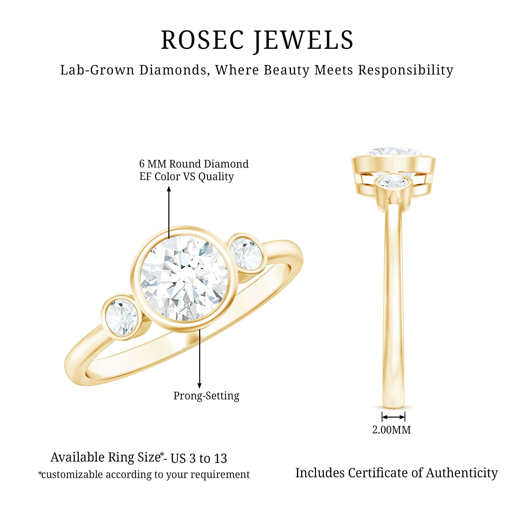 Lab Created Diamond Bezel Set Engagement Ring for Her