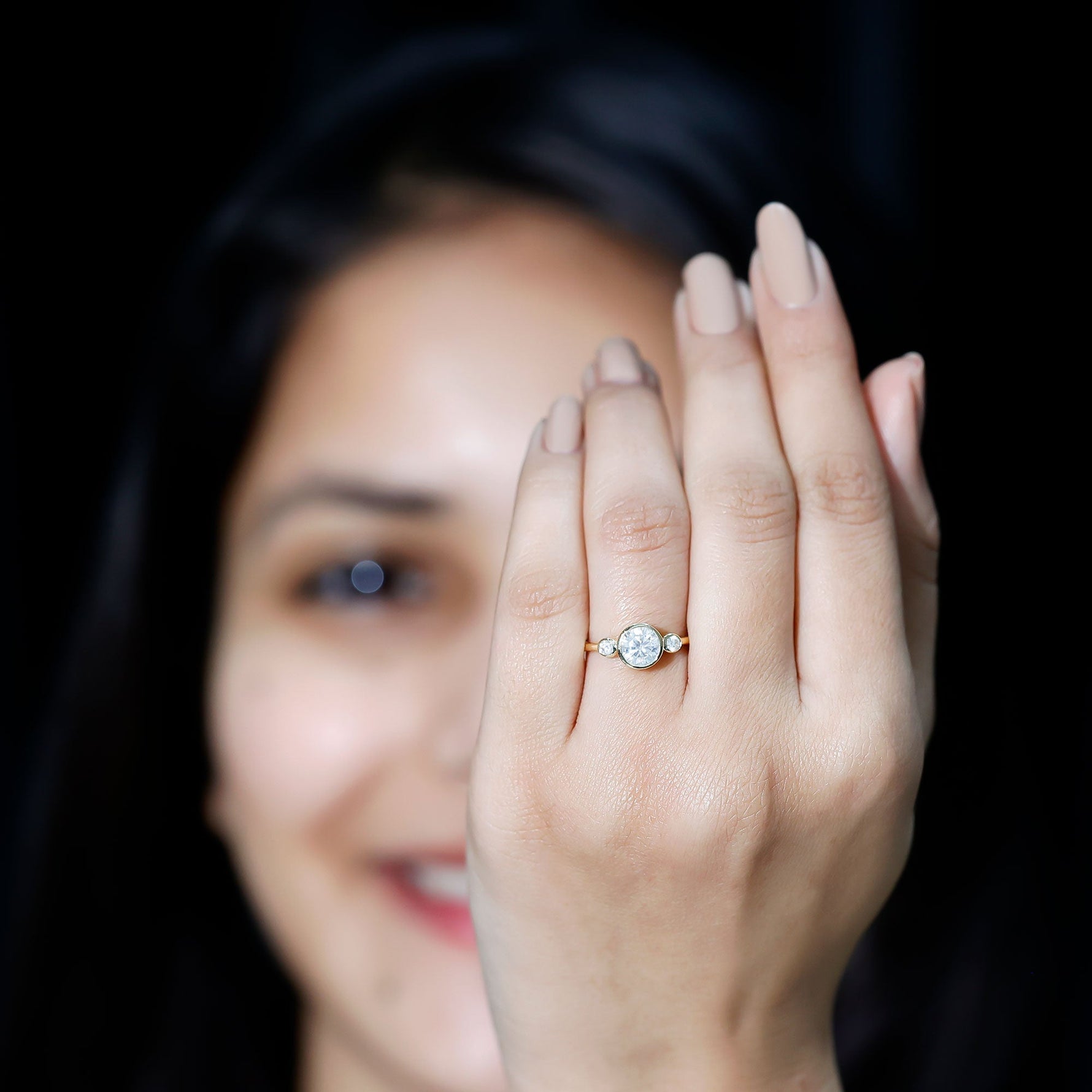 Lab Created Diamond Bezel Set Engagement Ring for Her