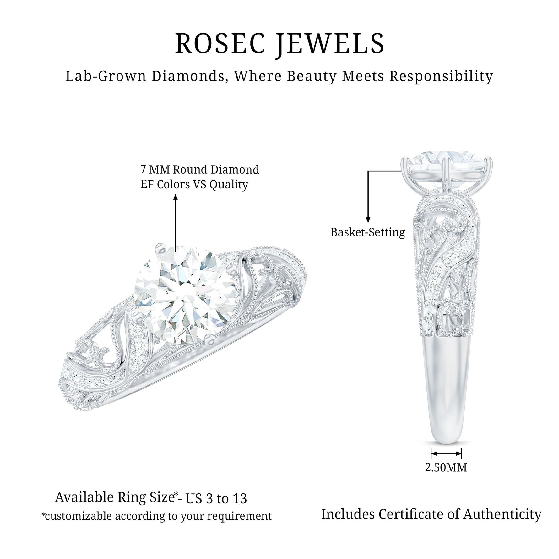 Certified Lab Created Diamond Antique Inspired Engagement Ring