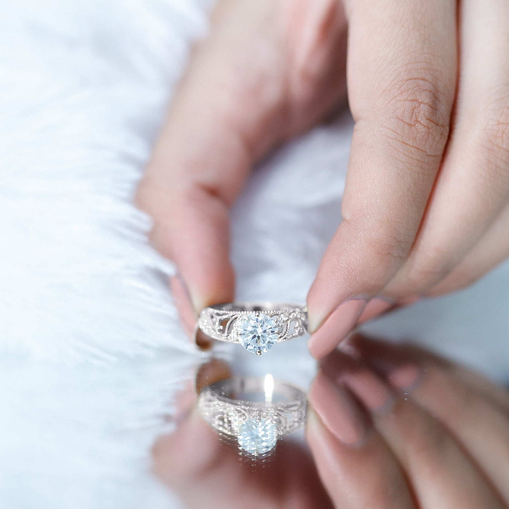 Certified Lab Created Diamond Antique Inspired Engagement Ring