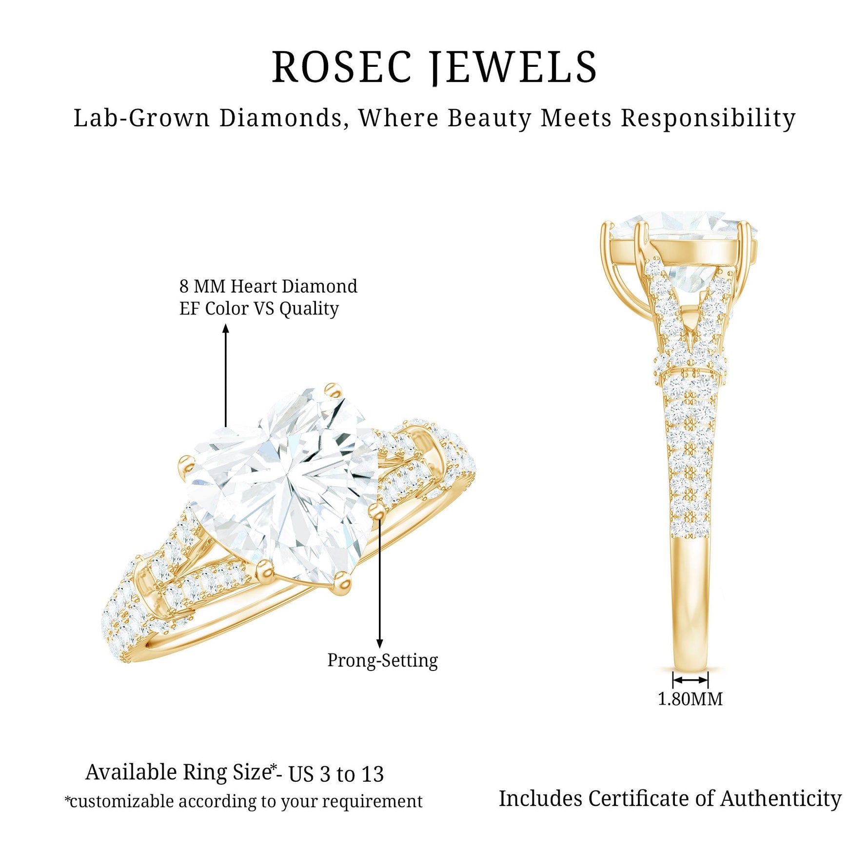 8 mm Lab Grown Diamond Heart Shape Engagement Ring