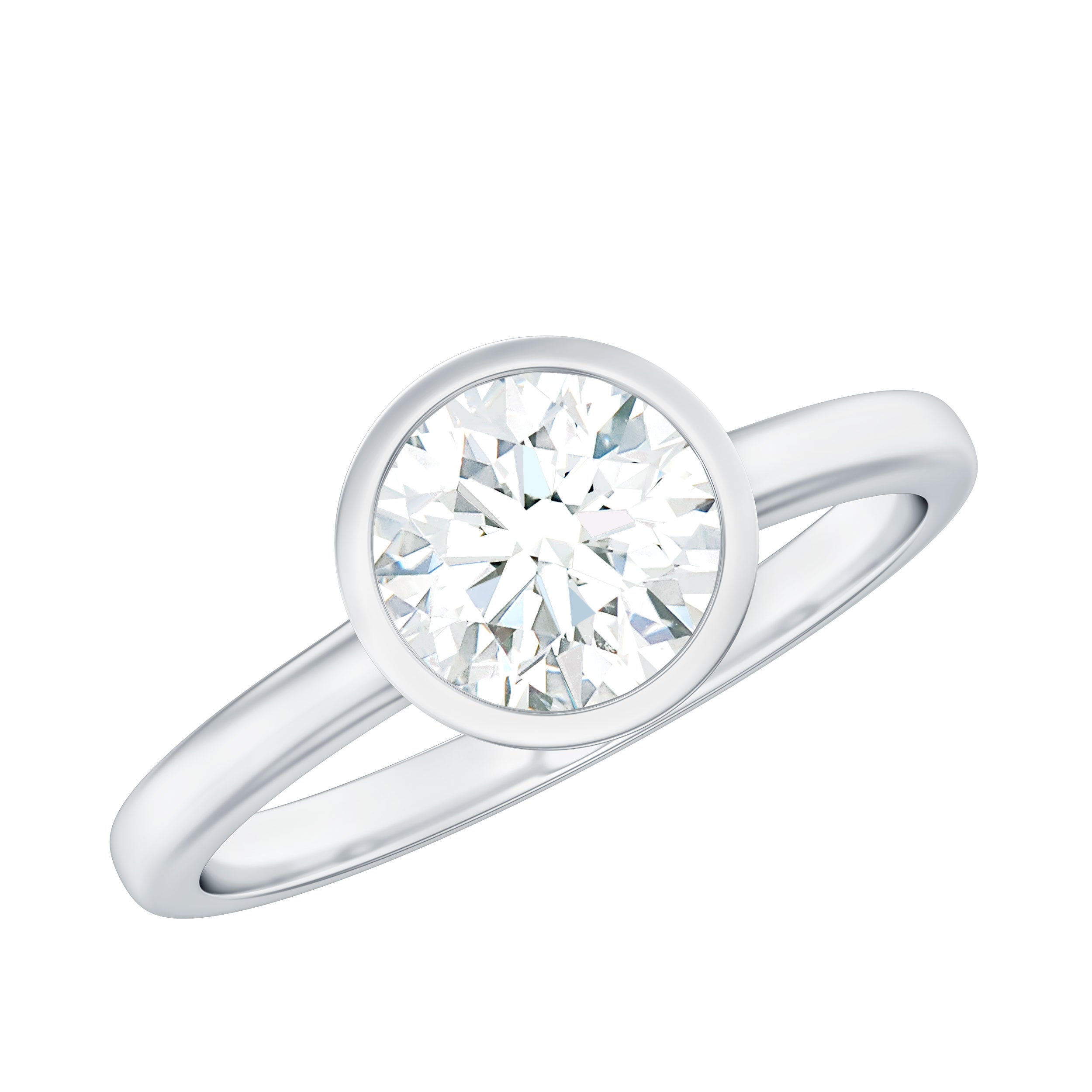 Brilliant Cut Bezel Set Lab Grown Diamond Simple Solitaire Ring