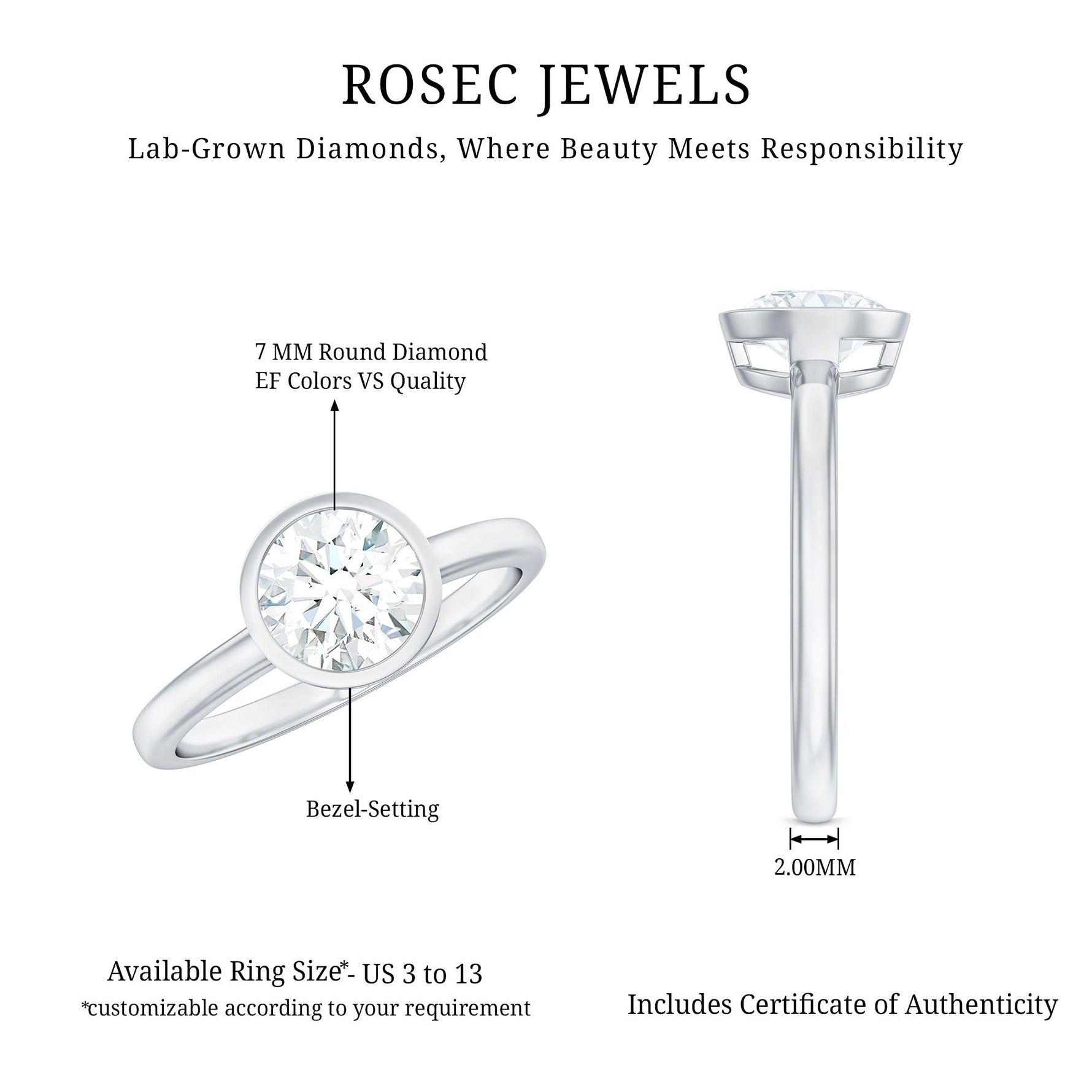 Brilliant Cut Bezel Set Lab Grown Diamond Simple Solitaire Ring