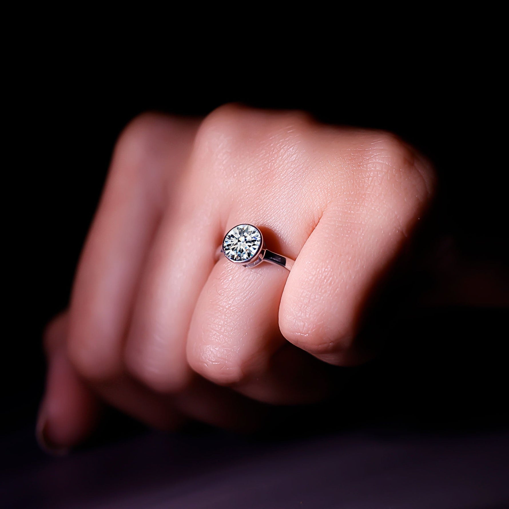 Brilliant Cut Bezel Set Lab Grown Diamond Simple Solitaire Ring