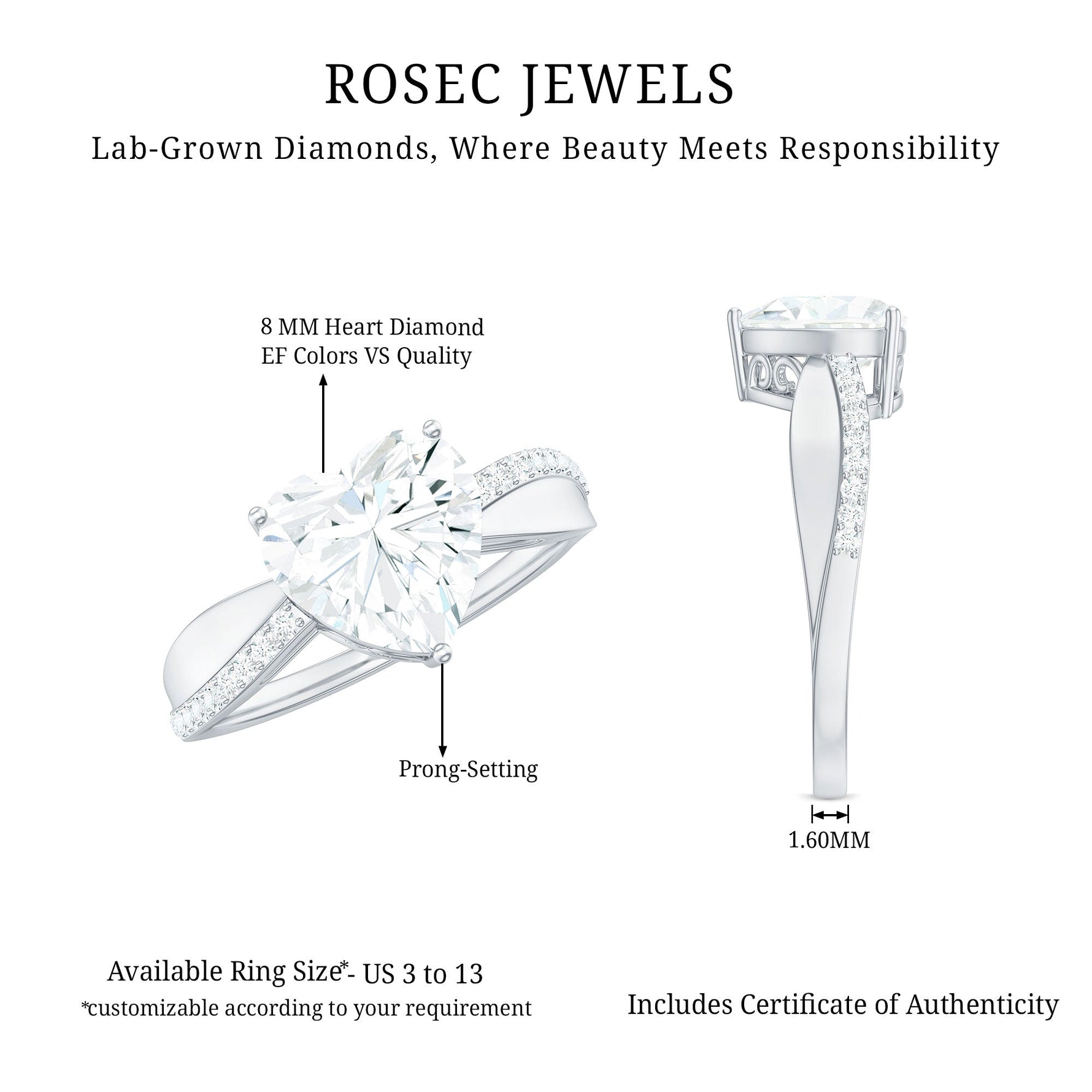 Lab Grown Diamond Heart Engagement Ring With Bypass Details