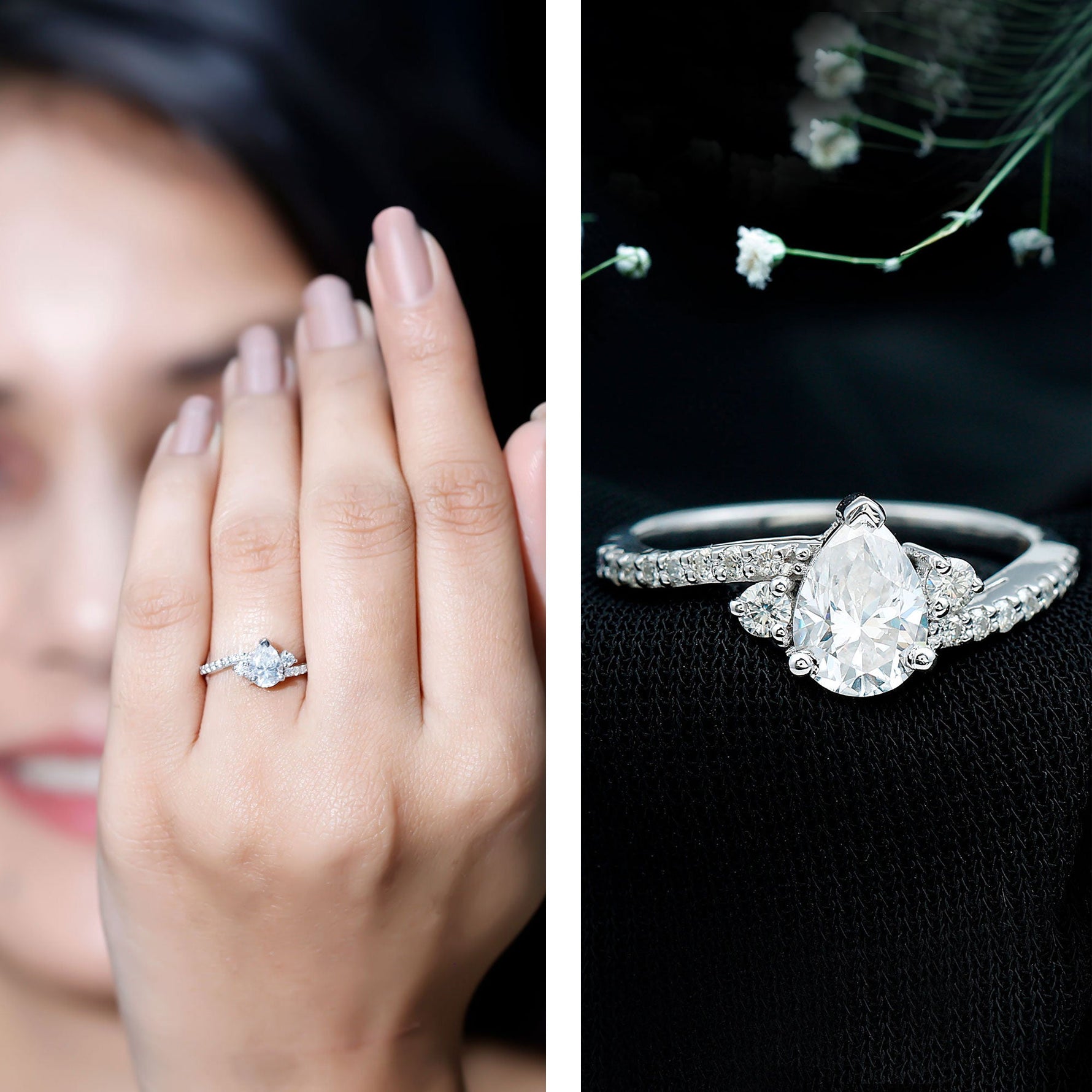 Pear Lab Created Diamond Engagement Bypass Ring for Her