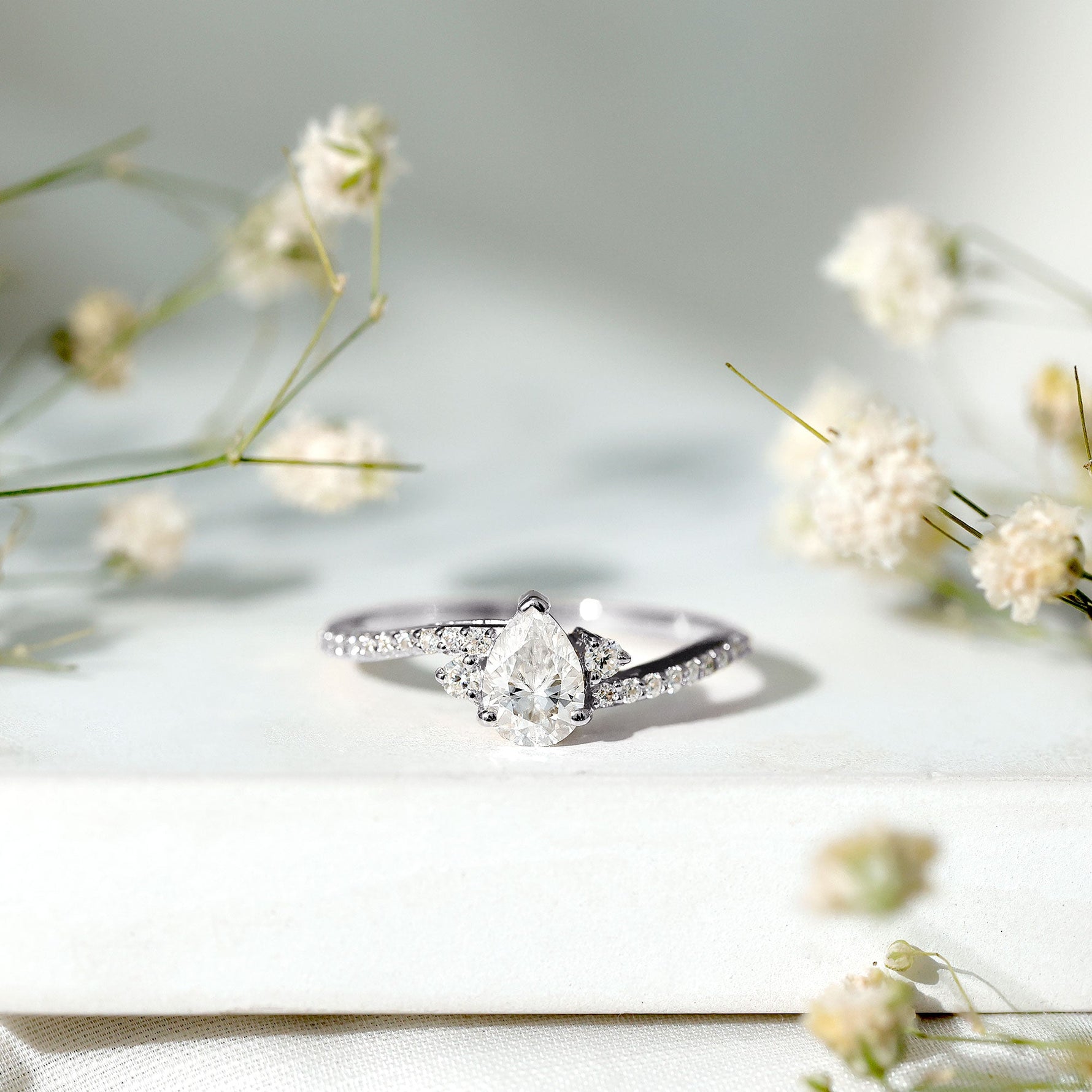 Pear Lab Created Diamond Engagement Bypass Ring for Her