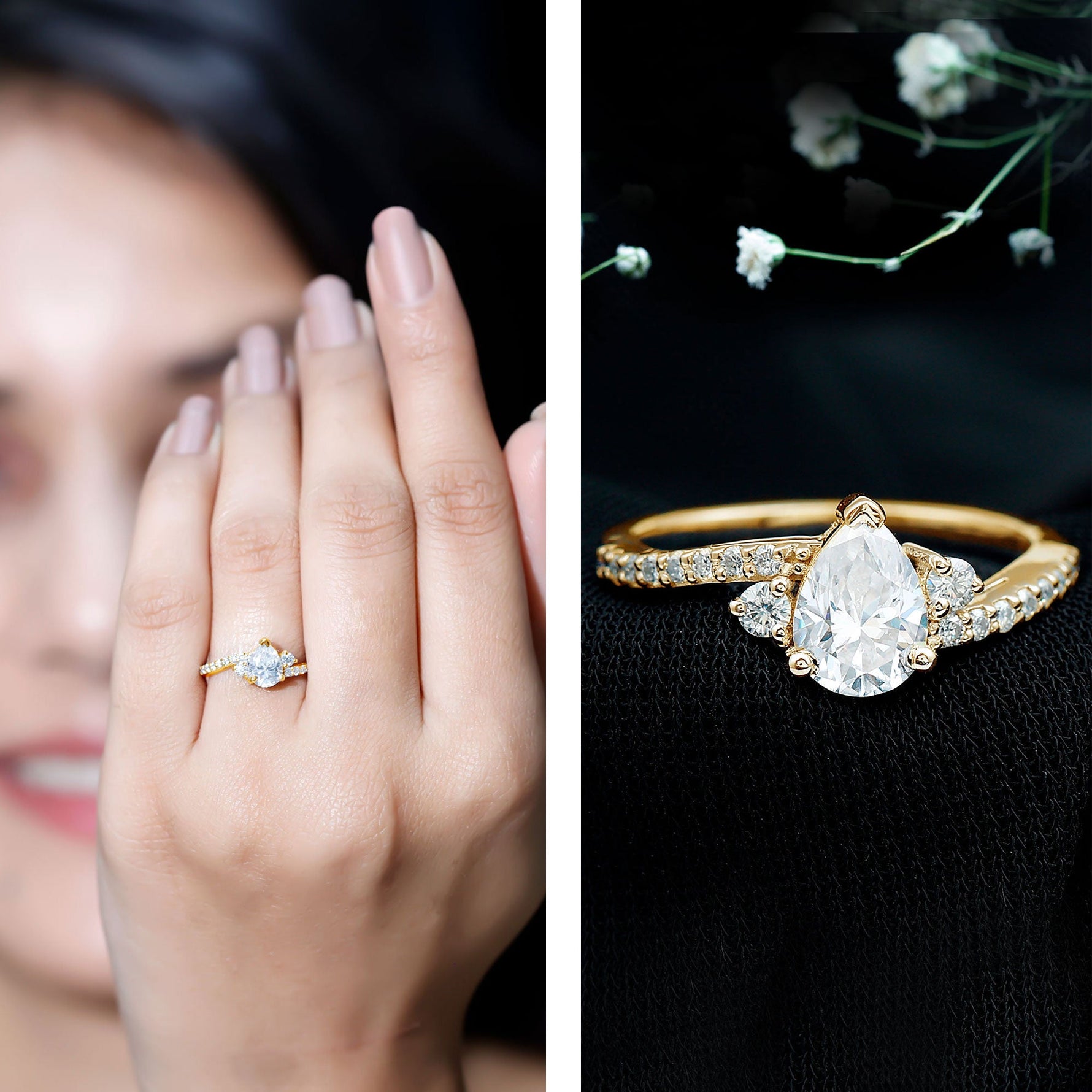 Pear Lab Created Diamond Engagement Bypass Ring for Her