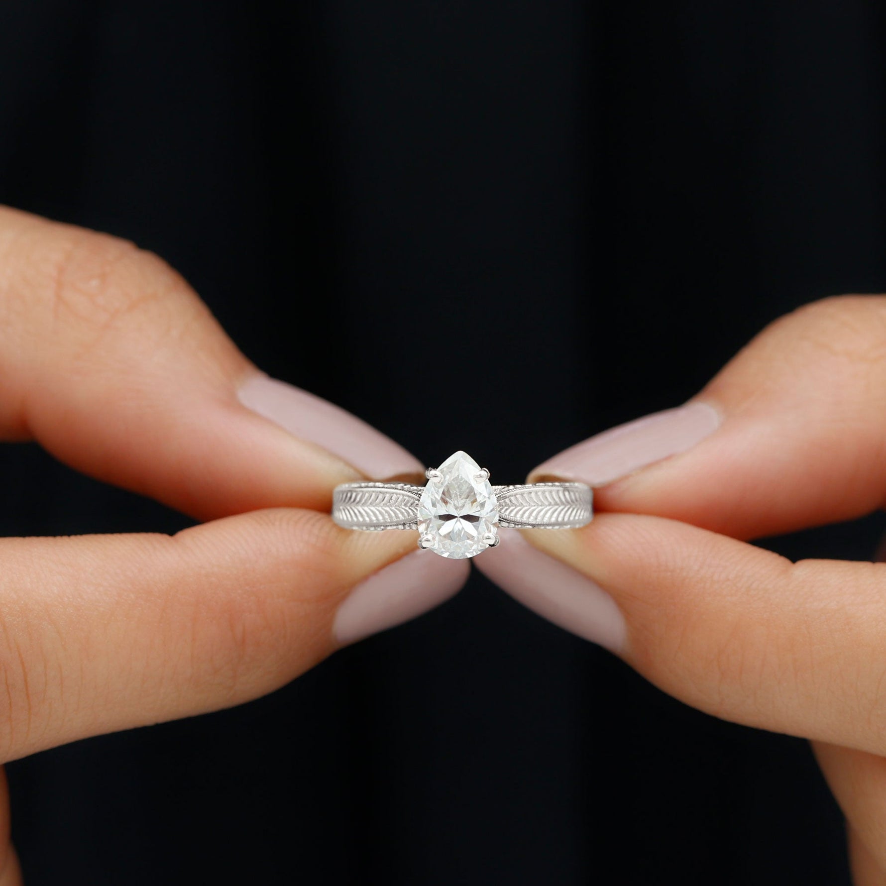 6X8 mm Pear Lab Created Diamond Filigree Engagement Ring