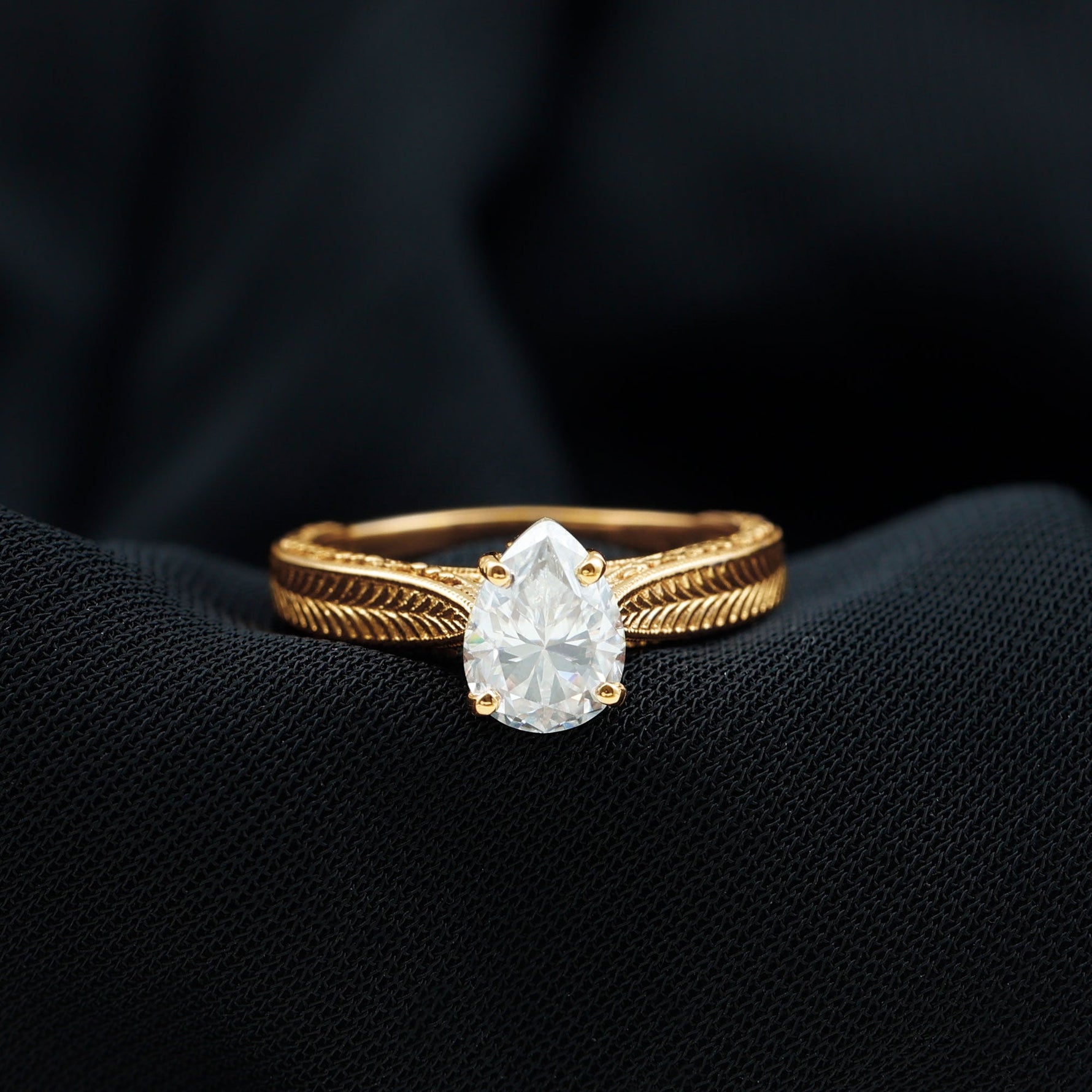 6X8 mm Pear Lab Created Diamond Filigree Engagement Ring