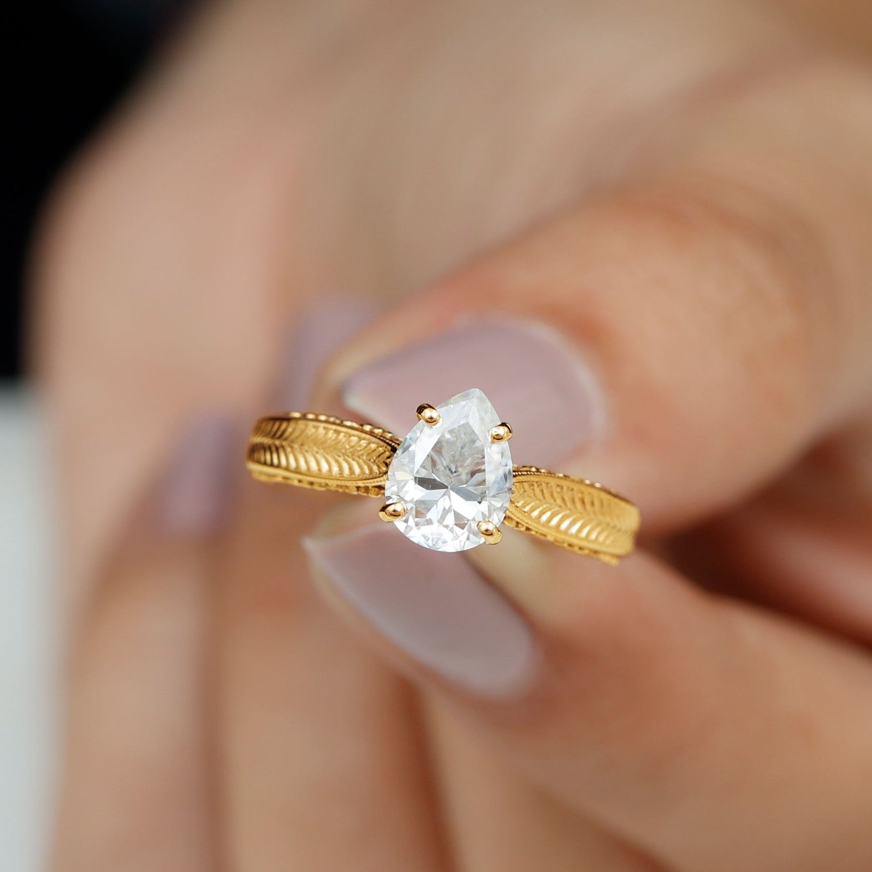 6X8 mm Pear Lab Created Diamond Filigree Engagement Ring