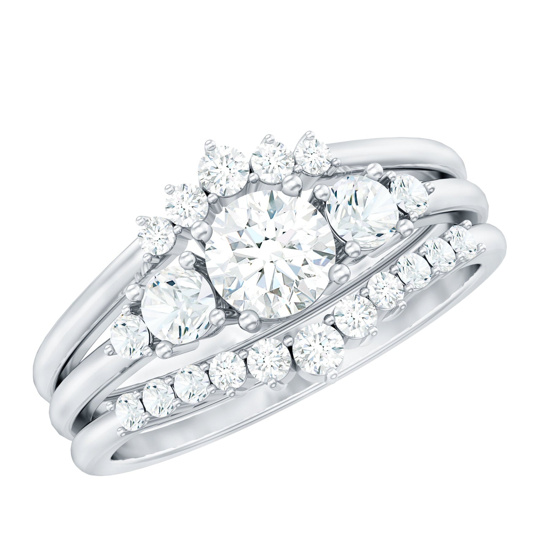 Lab Grown Diamond Trio Wedding Ring Set For Bride
