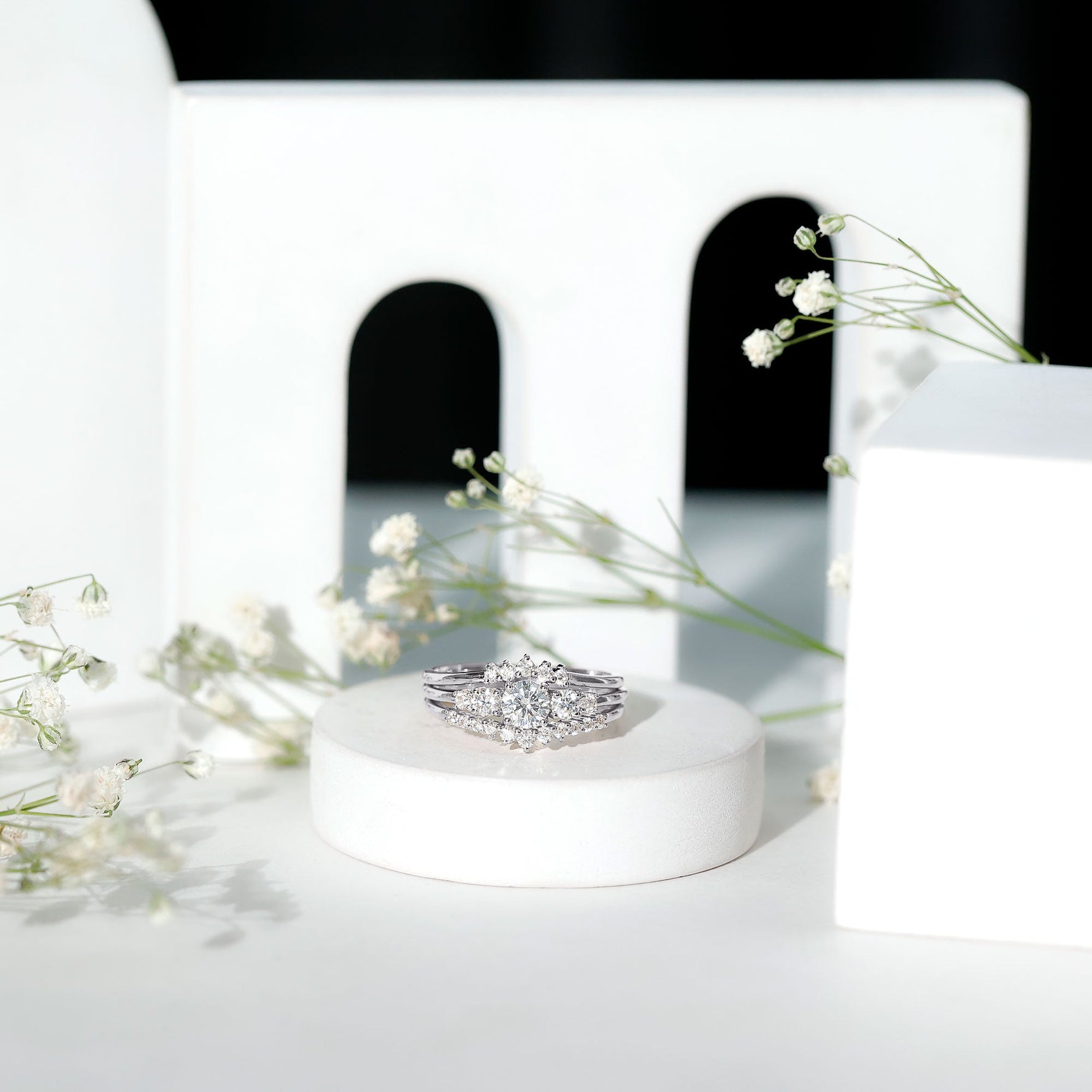 Lab Grown Diamond Trio Wedding Ring Set For Bride