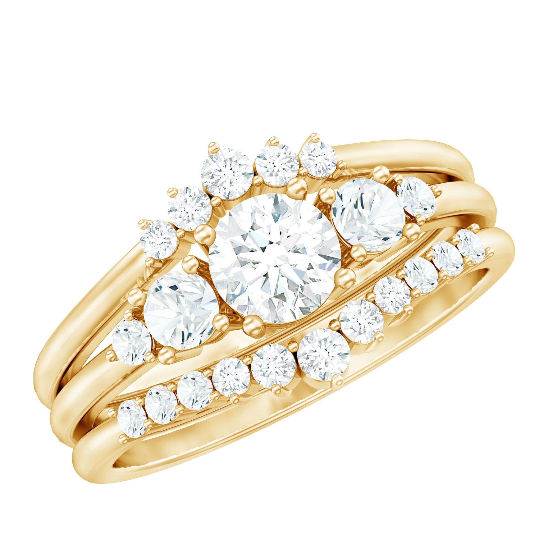 Lab Grown Diamond Trio Wedding Ring Set For Bride