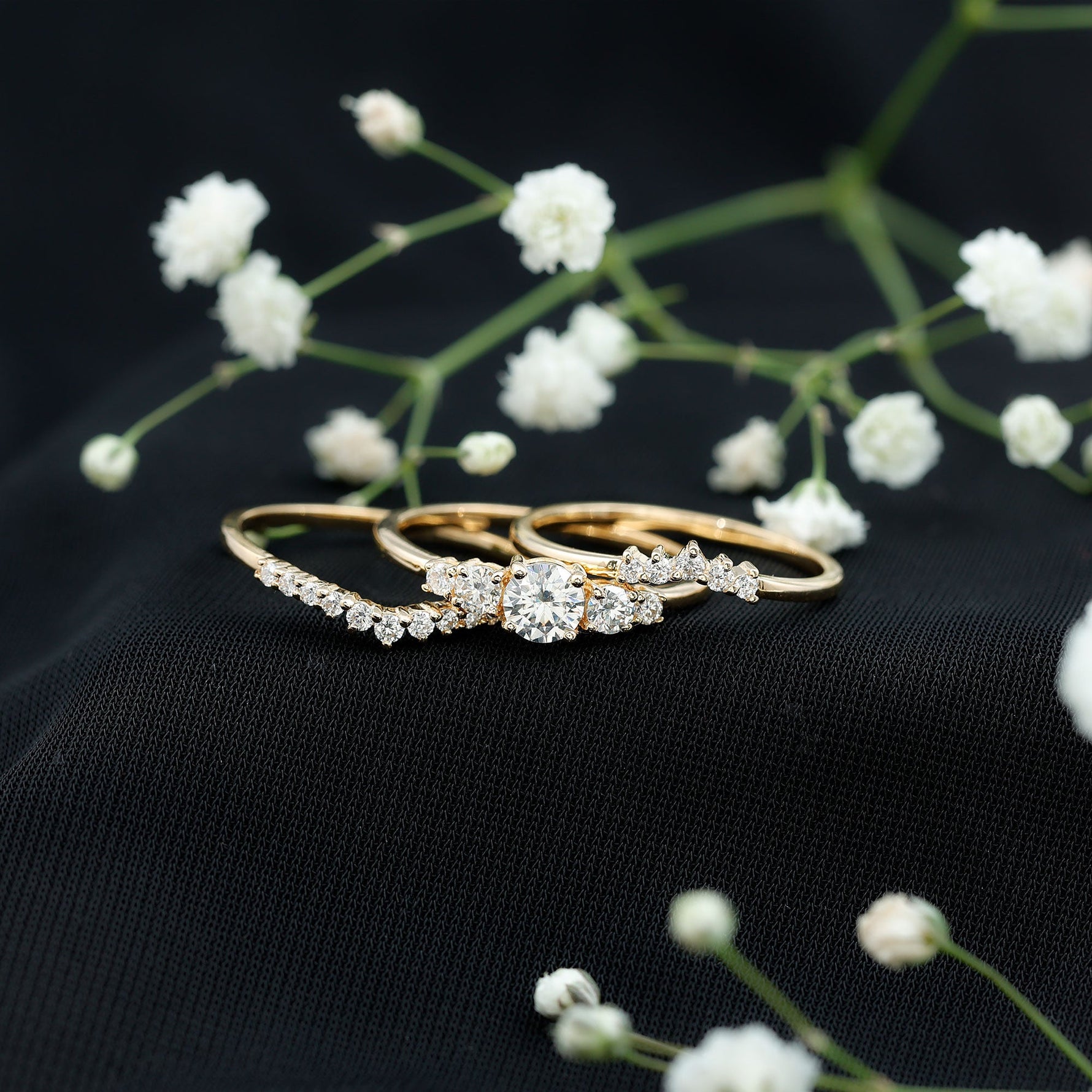 Lab Grown Diamond Trio Wedding Ring Set For Bride