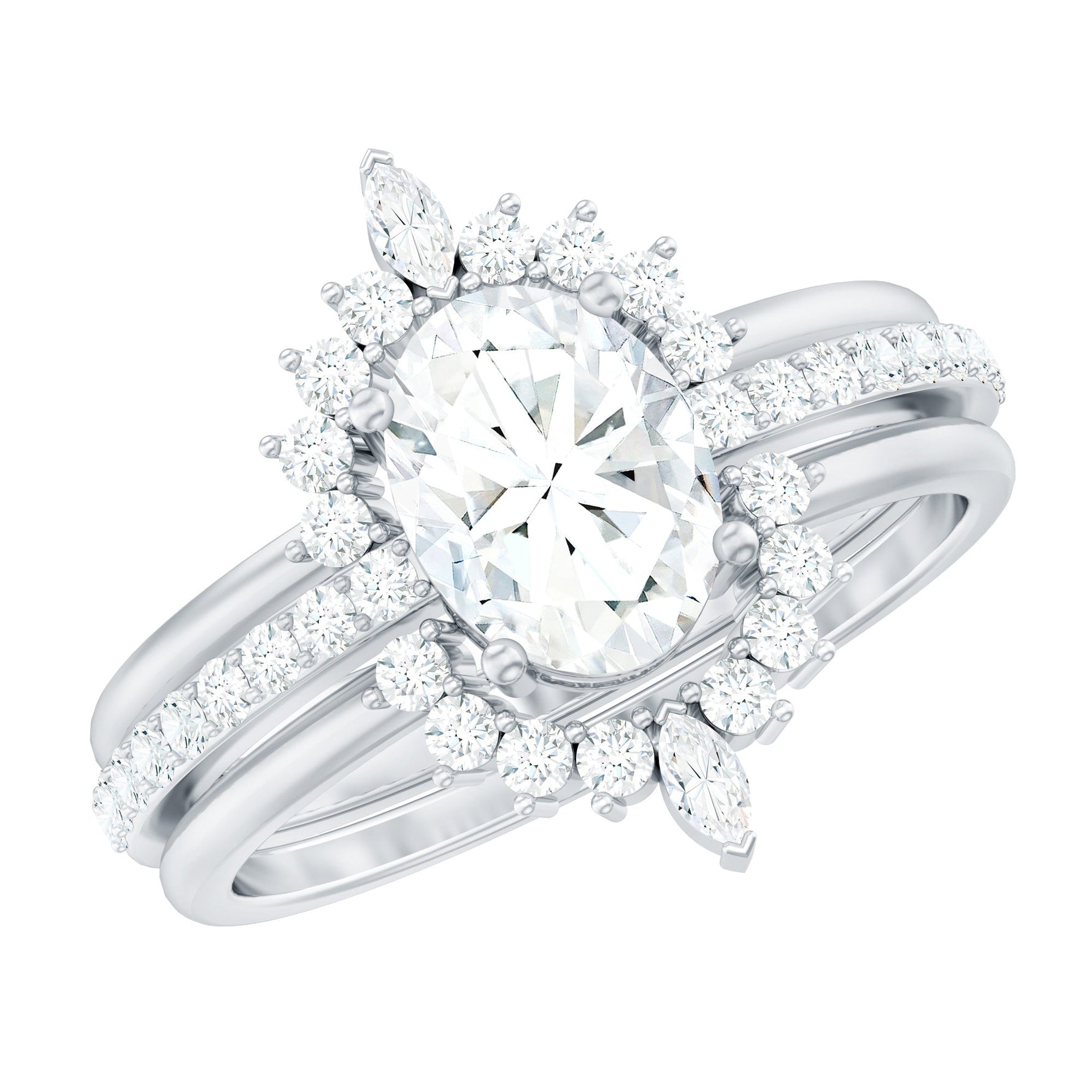Certified Lab Grown Diamond Vintage Engagement Ring Set With 3 Pieces