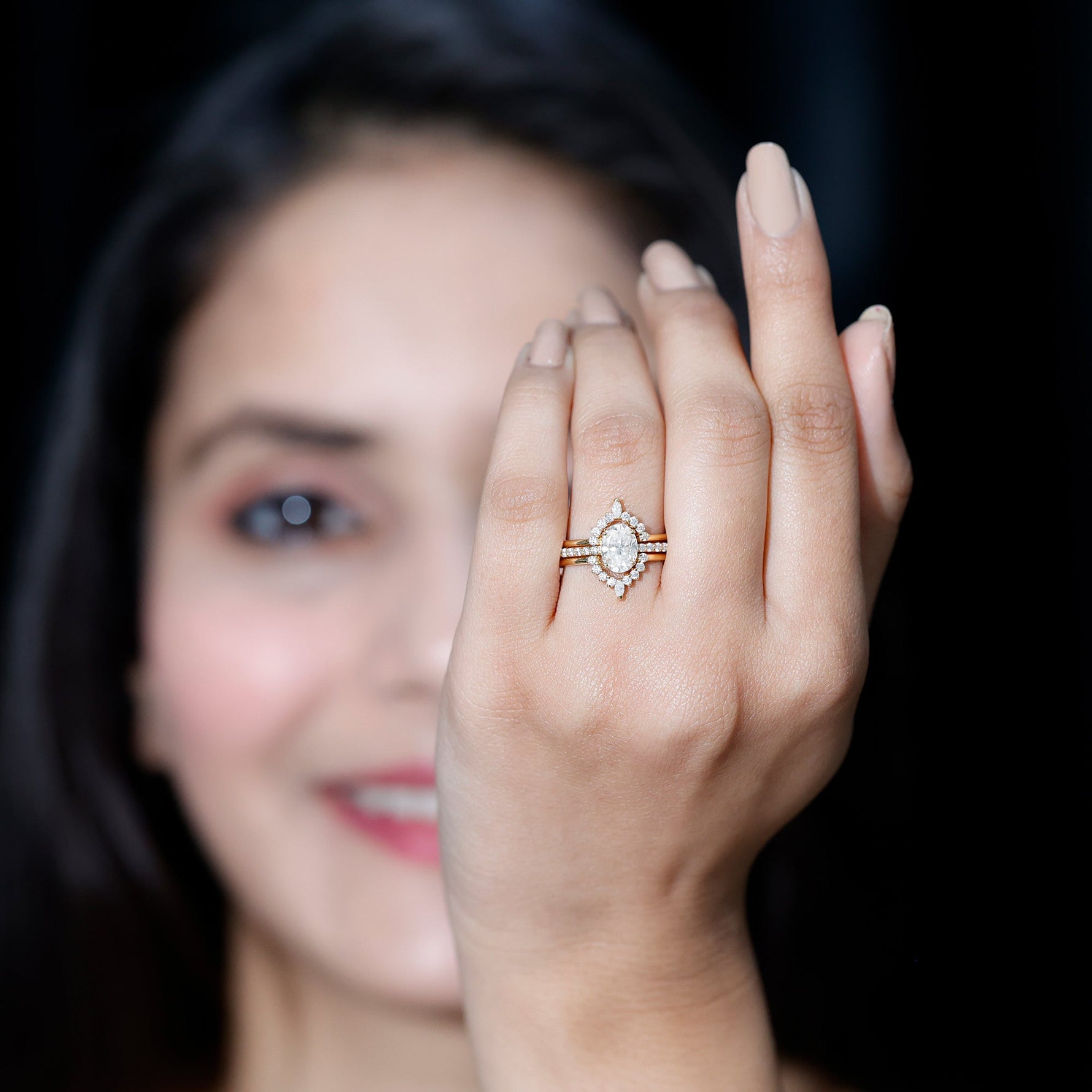 Certified Lab Grown Diamond Vintage Engagement Ring Set With 3 Pieces