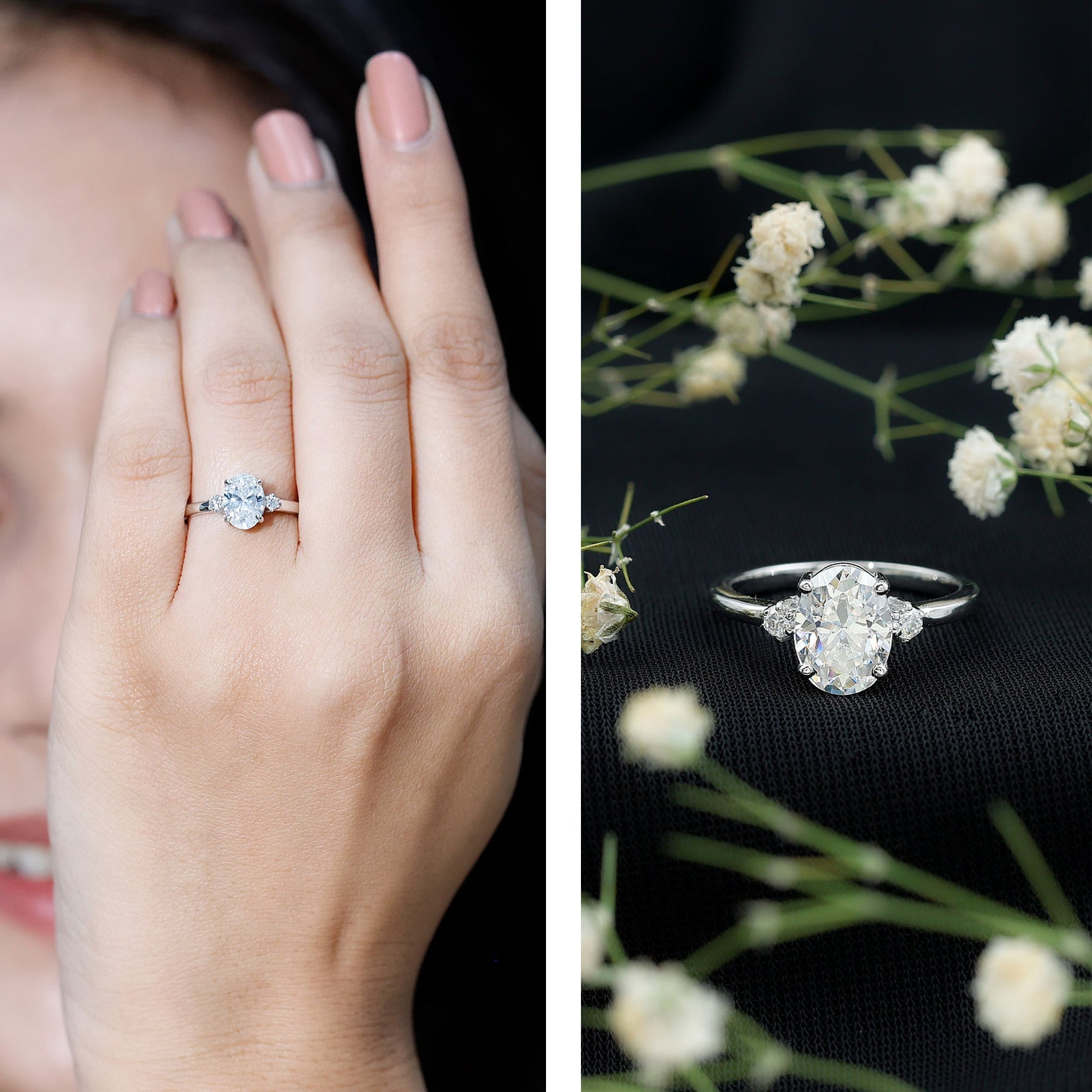 Certified 1 Carat Oval Lab Grown Diamond Engagement Ring for Women