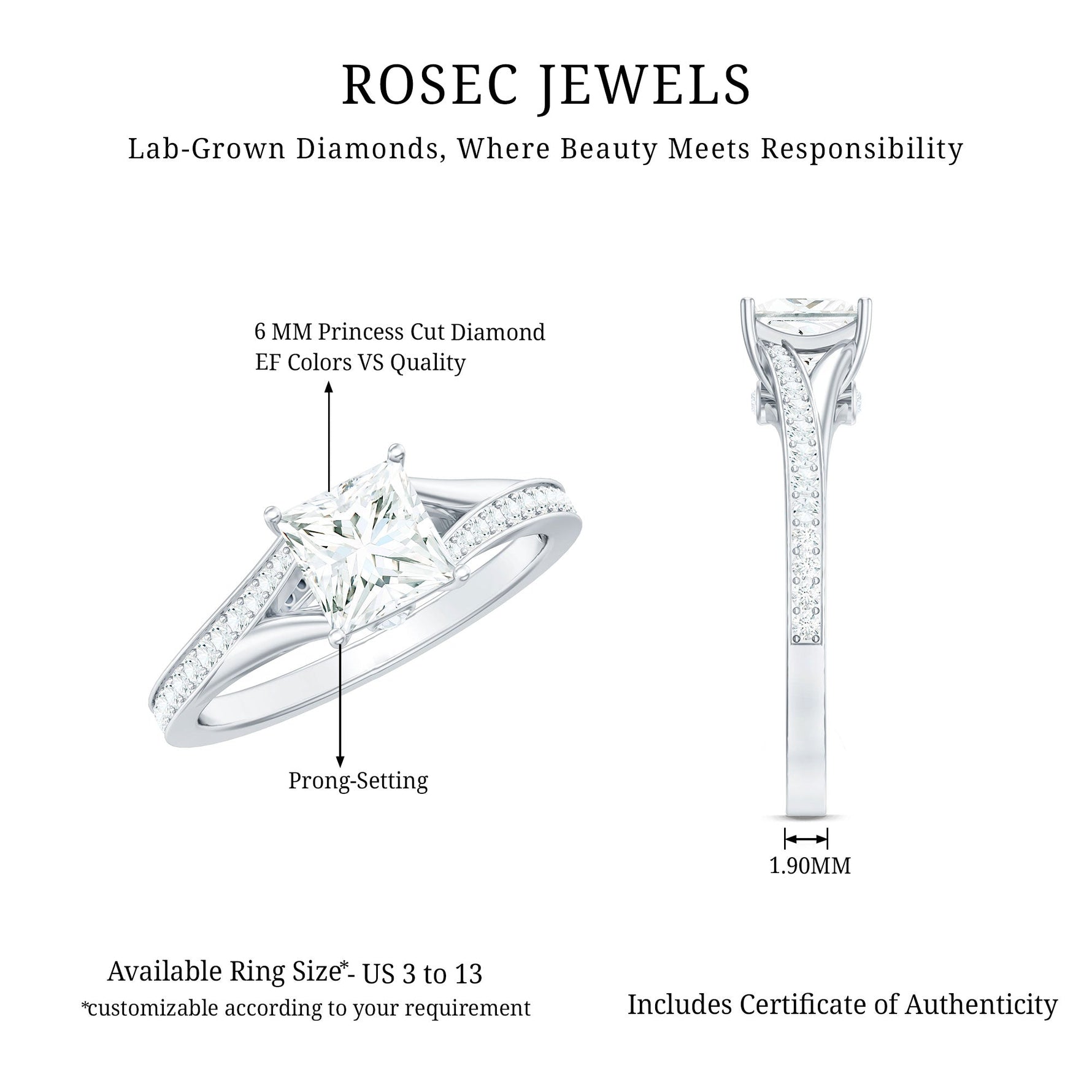 Princess Cut Engagement Ring for Women With Lab Created Diamond