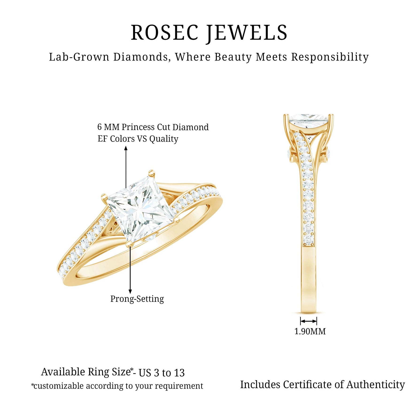 Princess Cut Engagement Ring for Women With Lab Created Diamond