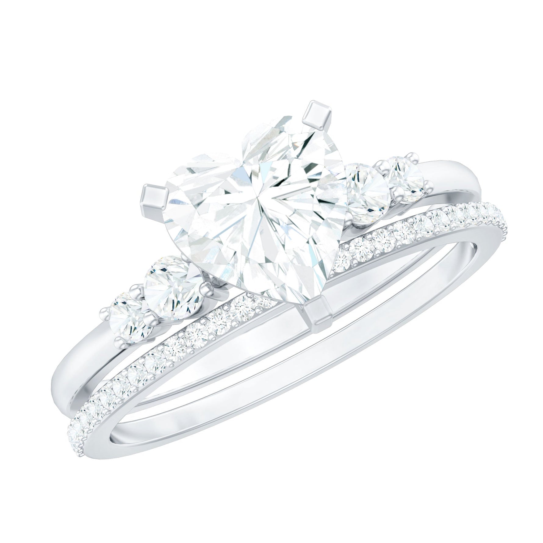 Certified Lab Grown Diamond 7MM Heart Bridal Ring Set