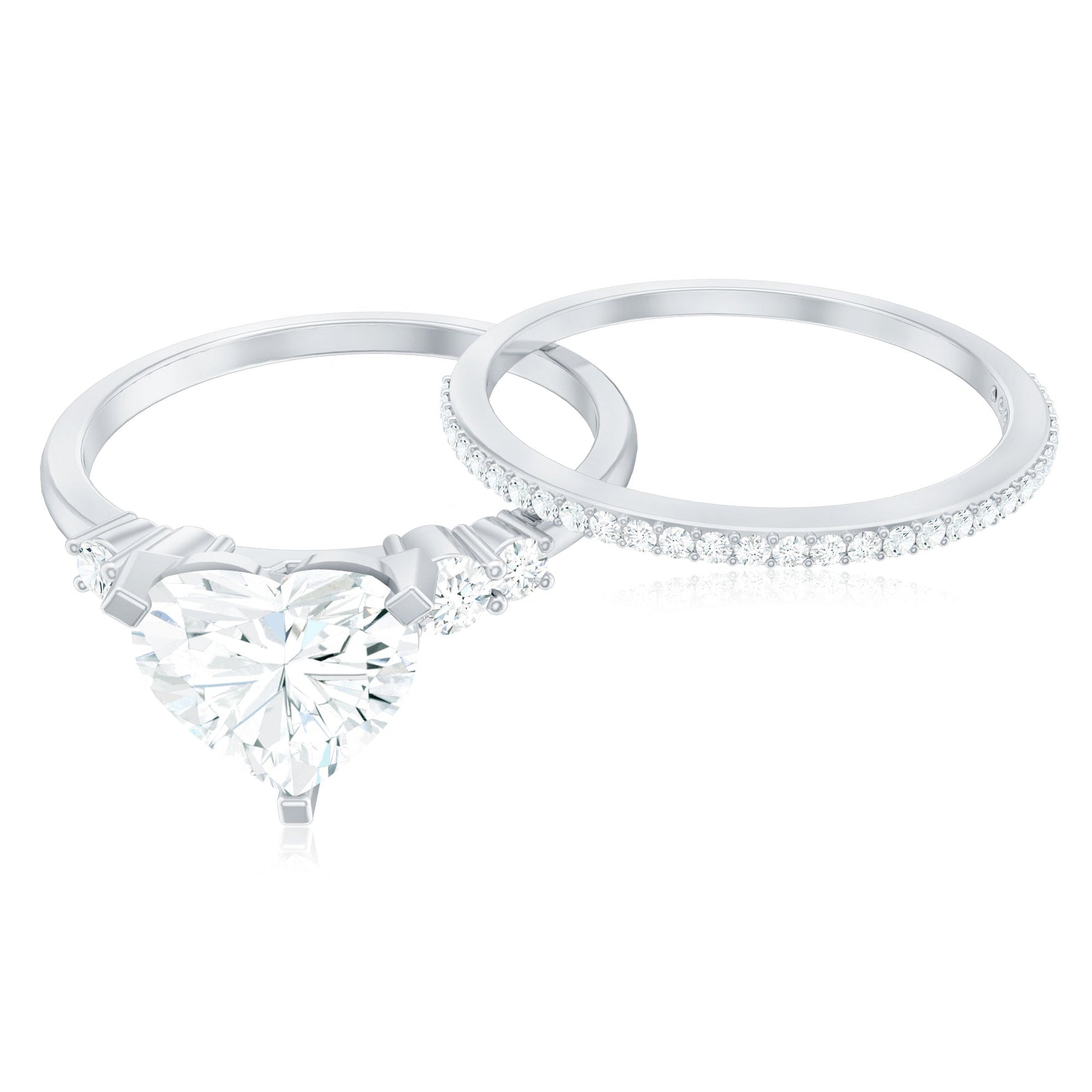 Certified Lab Grown Diamond 7MM Heart Bridal Ring Set