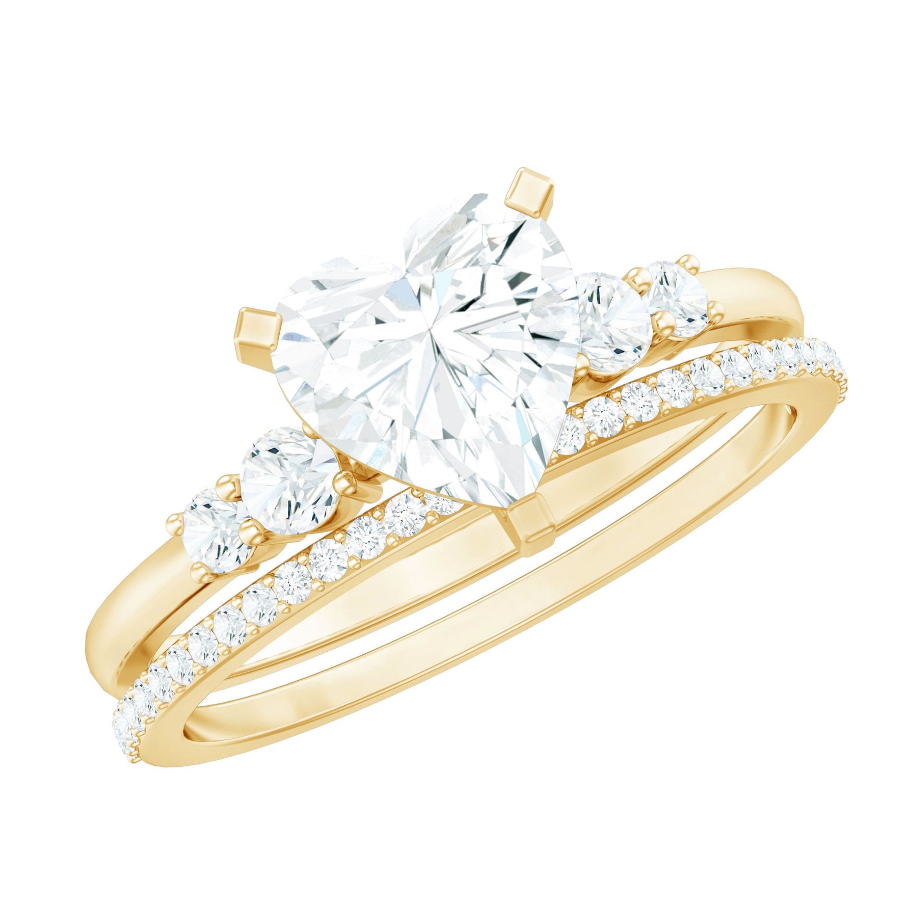 Certified Lab Grown Diamond 7MM Heart Bridal Ring Set