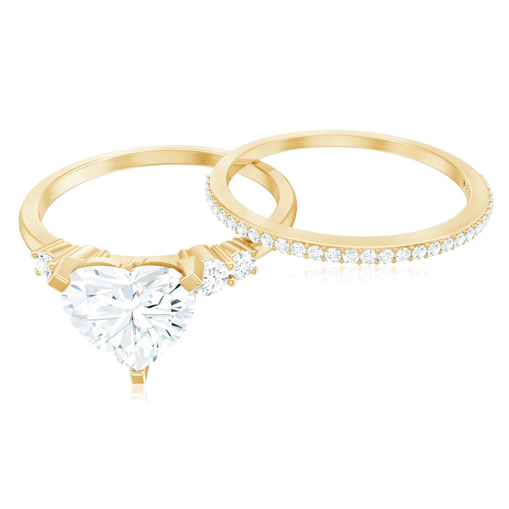 Certified Lab Grown Diamond 7MM Heart Bridal Ring Set