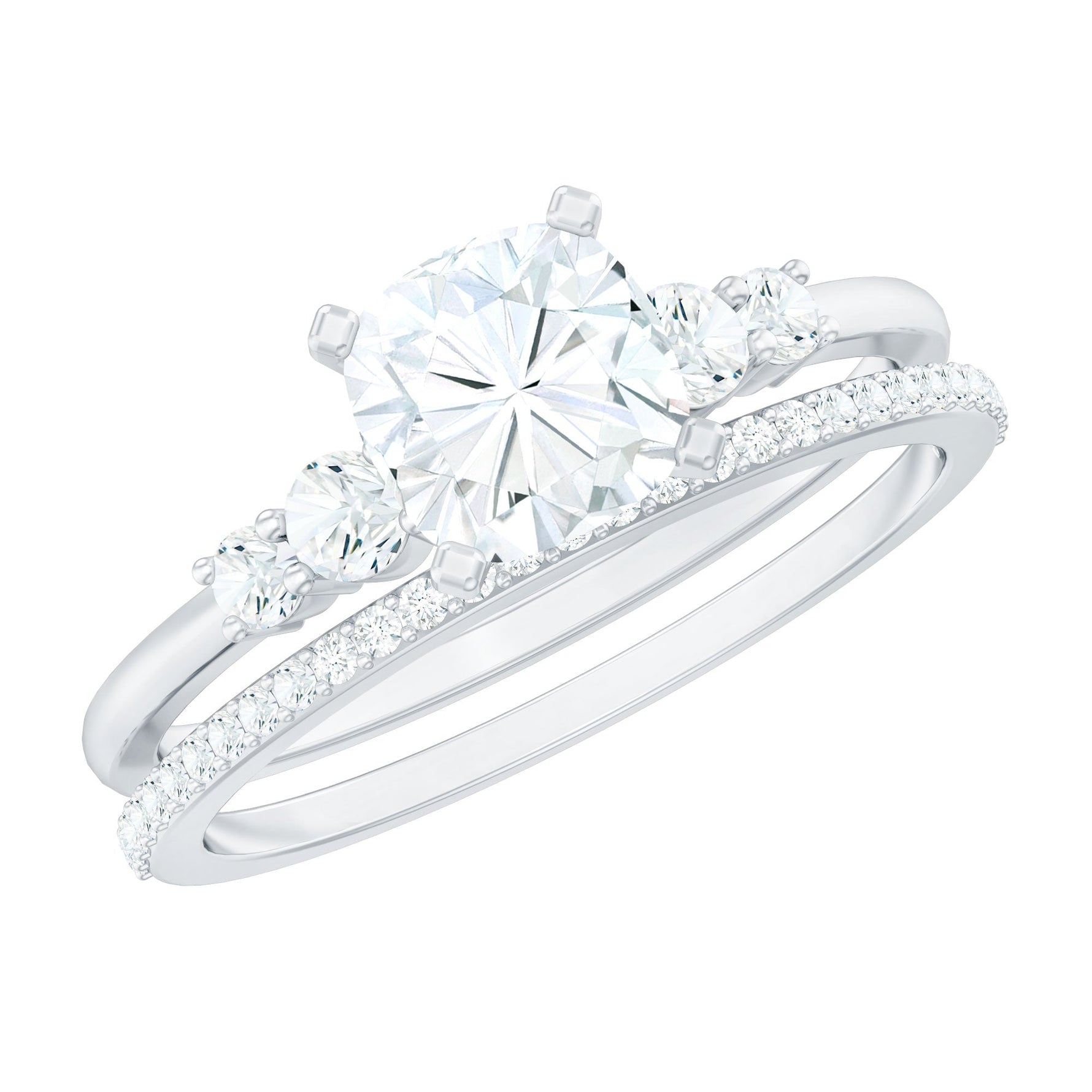 Lab Grown Diamond 6 MM Cushion Engagement Ring with Wedding band