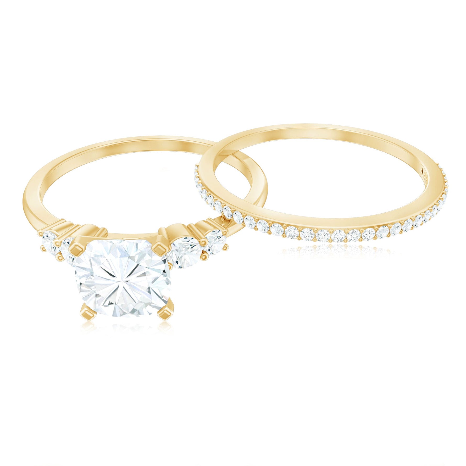 Lab Grown Diamond 6 MM Cushion Engagement Ring with Wedding band