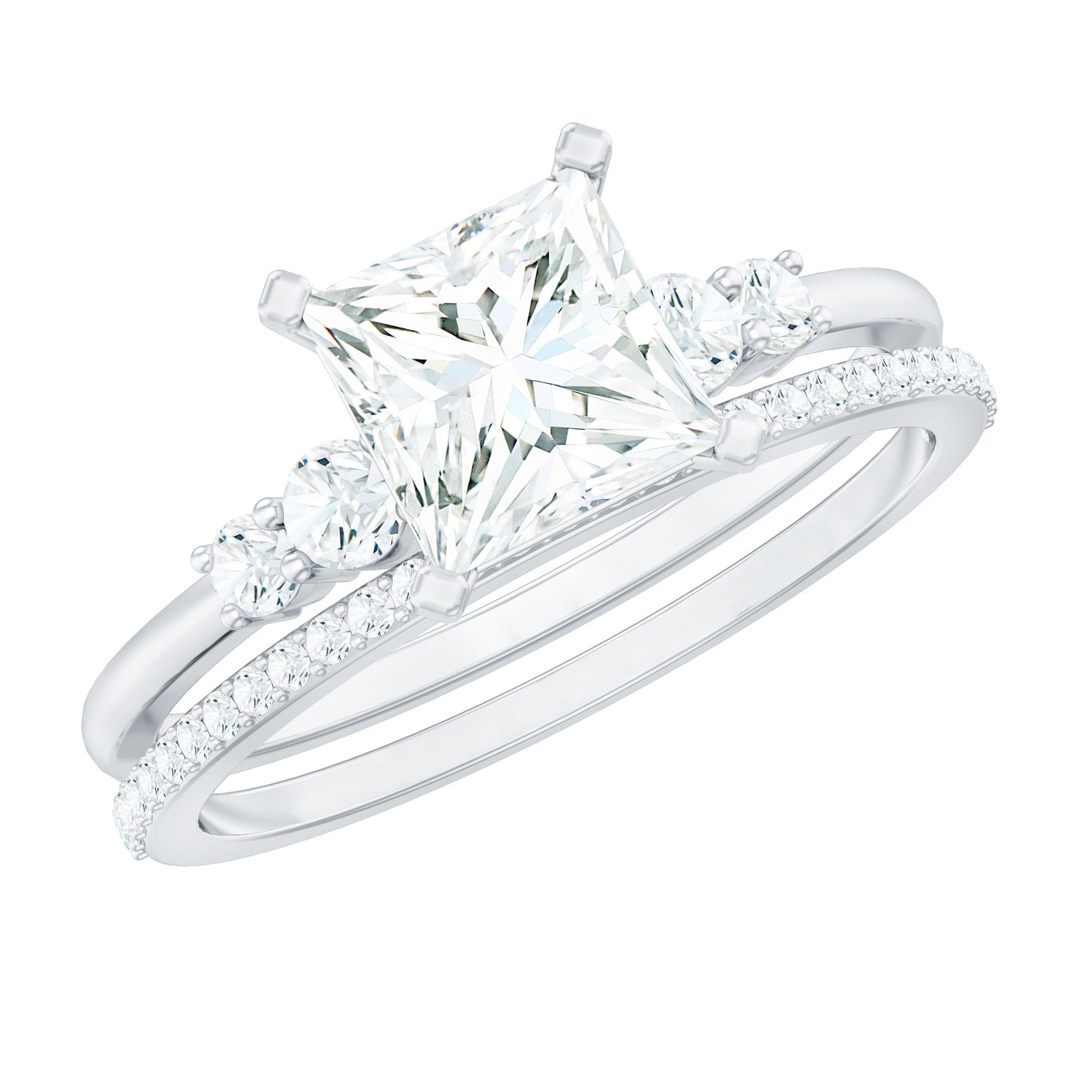 Lab Grown Diamond 6 MM Princess Cut Engagement Ring With Enhancer