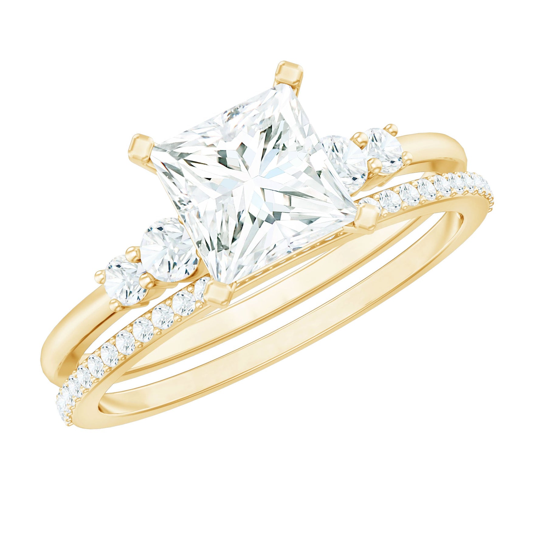 Lab Grown Diamond 6 MM Princess Cut Engagement Ring With Enhancer