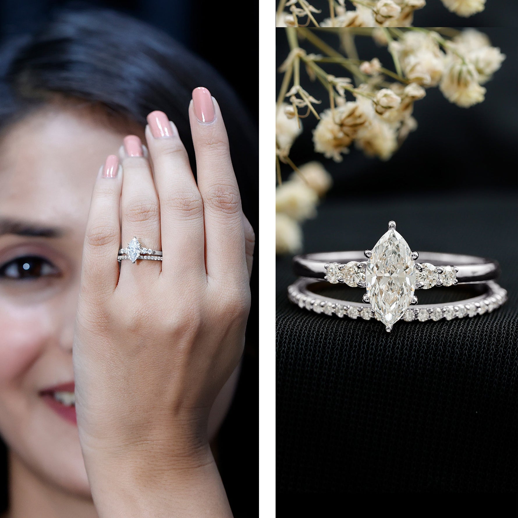 Lab Grown Diamond 5X10MM Marquise Engagement Ring with Wedding Band