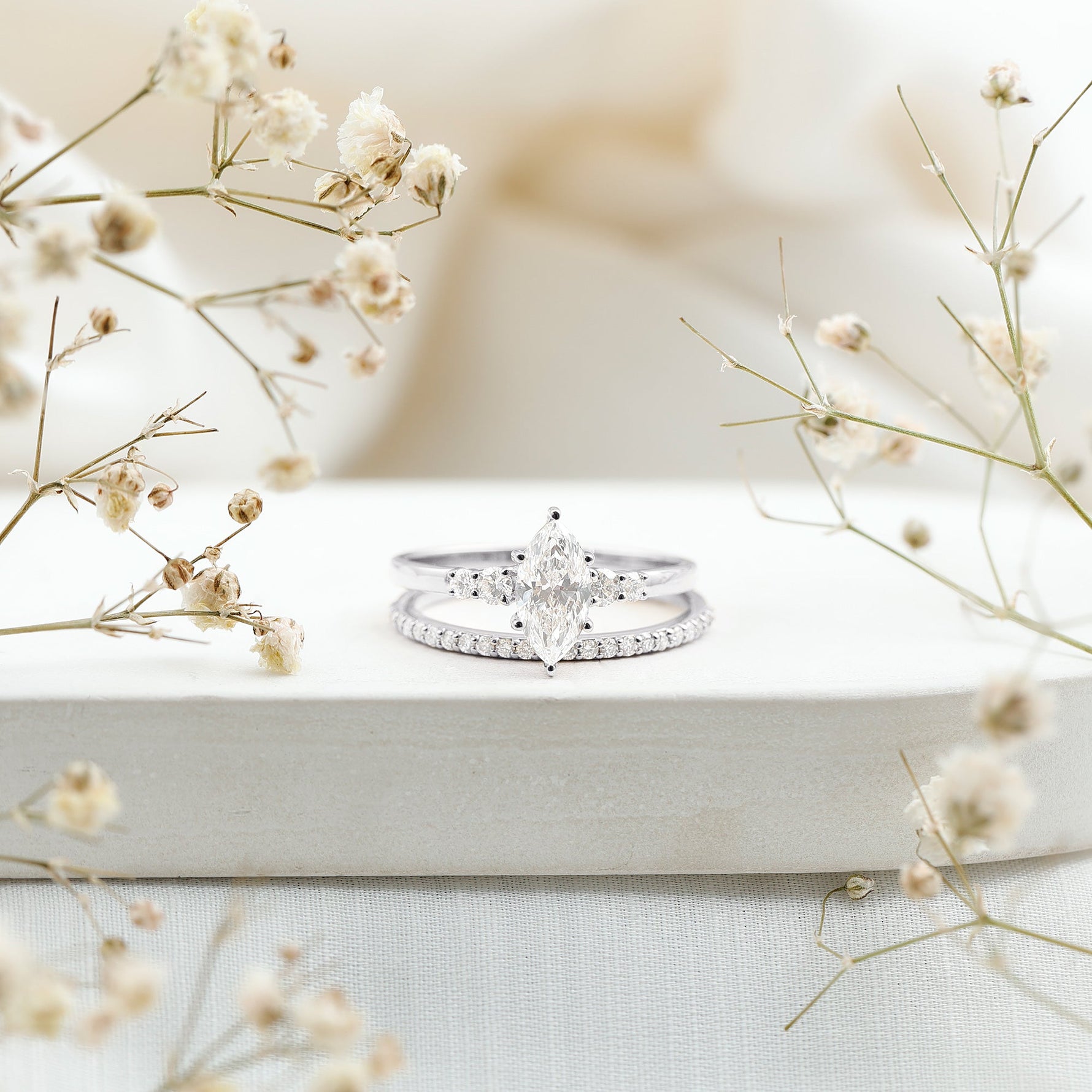 Lab Grown Diamond 5X10MM Marquise Engagement Ring with Wedding Band