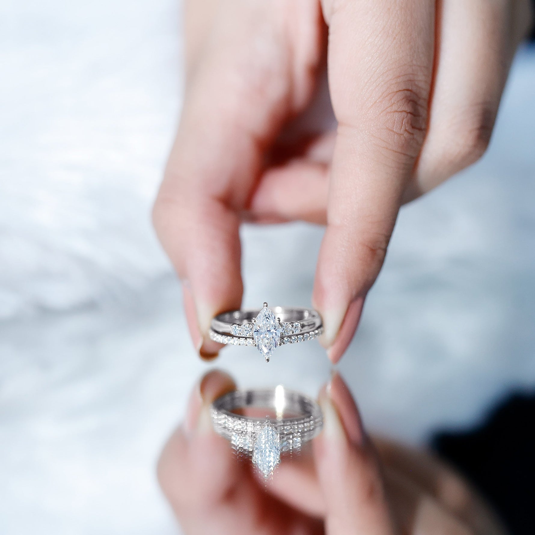 Lab Grown Diamond 5X10MM Marquise Engagement Ring with Wedding Band