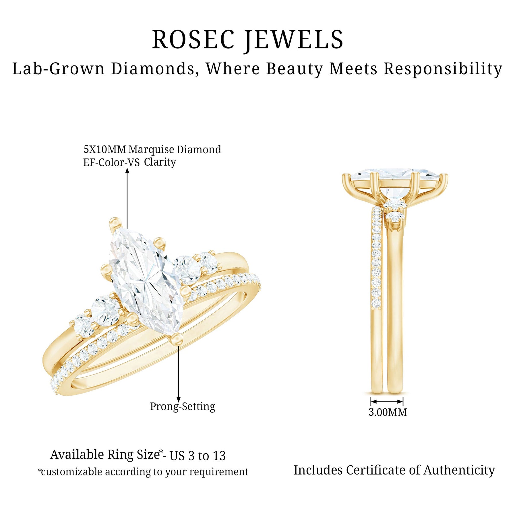 Lab Grown Diamond 5X10MM Marquise Engagement Ring with Wedding Band