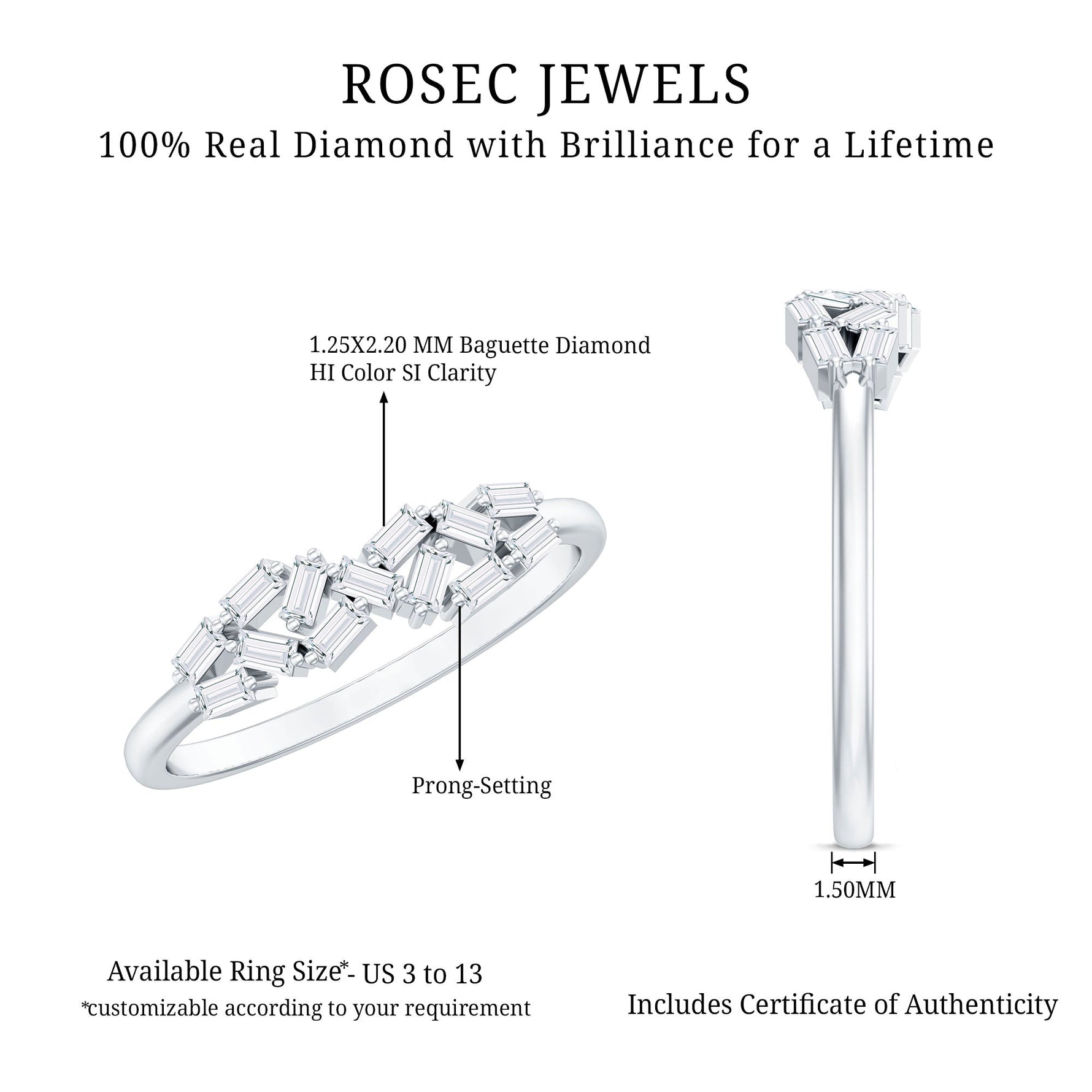 Baguette Cut Diamond Cluster Wedding Ring