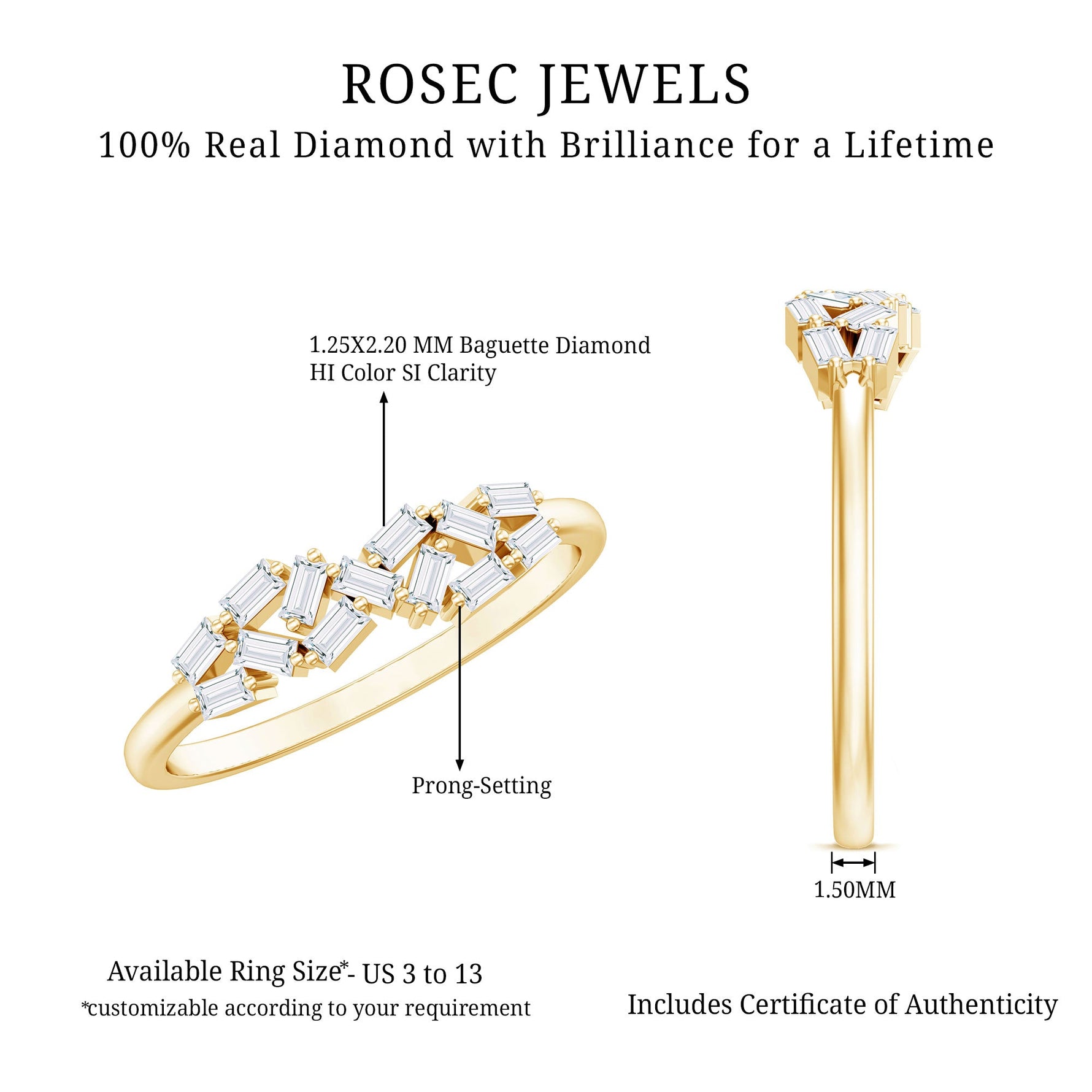 Baguette Cut Diamond Cluster Wedding Ring