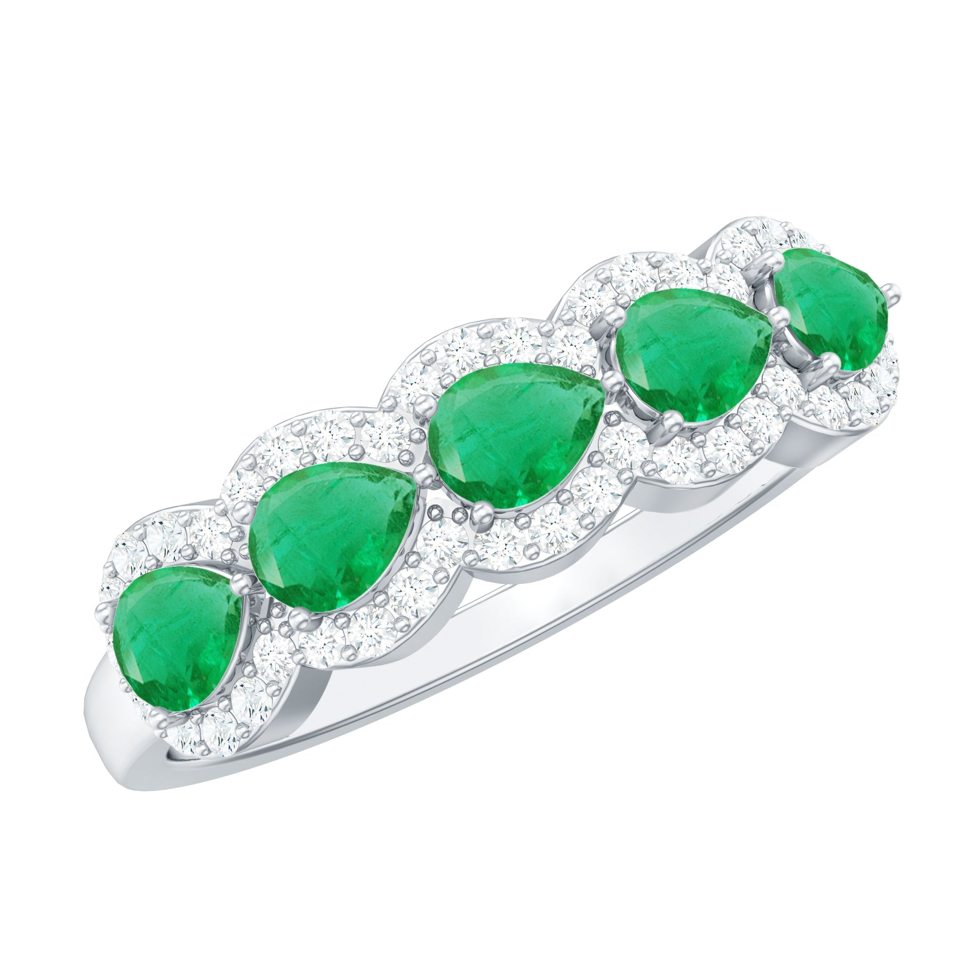 Pear Shape Emerald Anniversary Wedding Ring with Diamond Accent