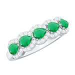 Pear Shape Emerald Anniversary Wedding Ring with Diamond Accent