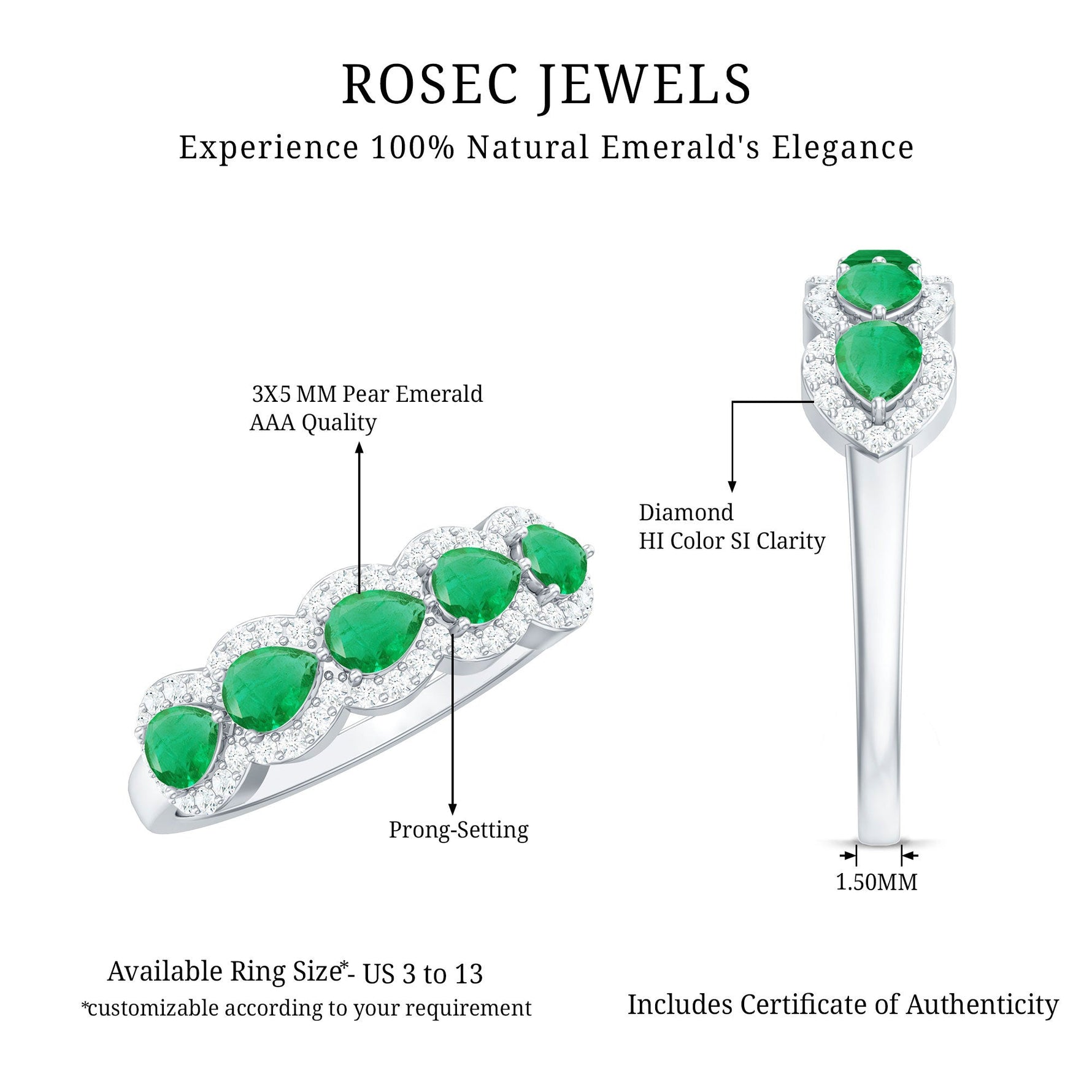 Pear Shape Emerald Anniversary Wedding Ring with Diamond Accent