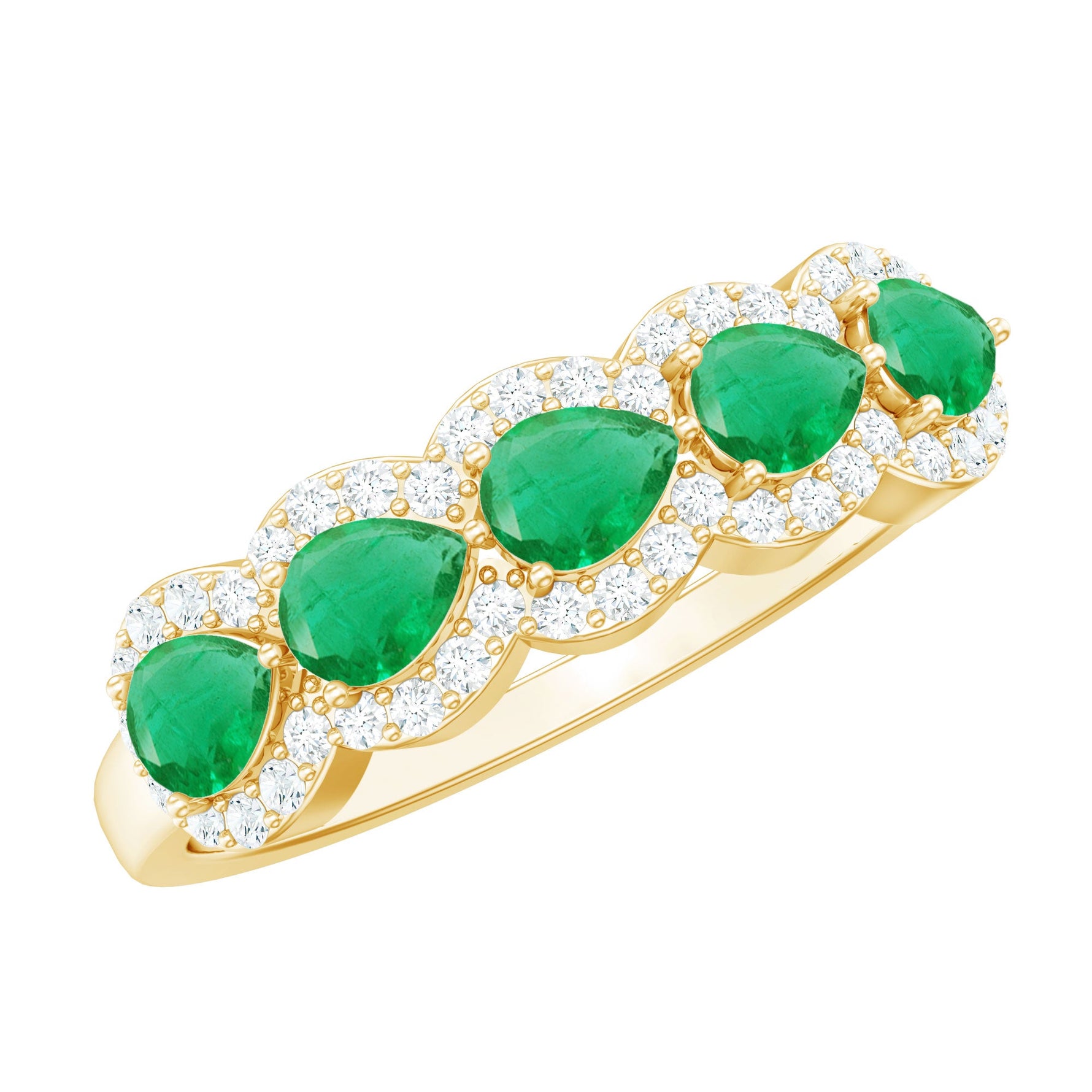 Pear Shape Emerald Anniversary Wedding Ring with Diamond Accent