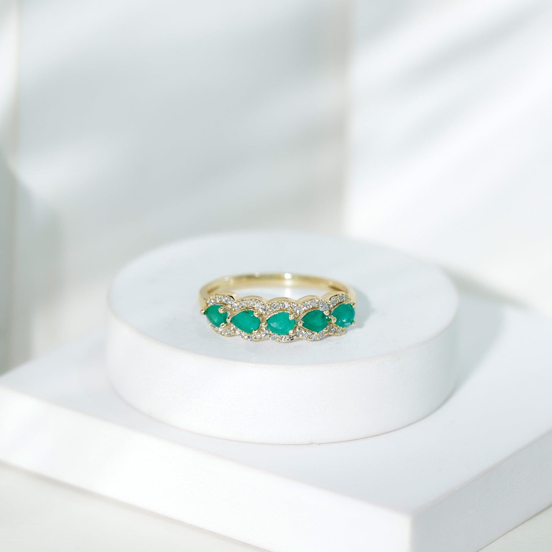 Pear Shape Emerald Anniversary Wedding Ring with Diamond Accent