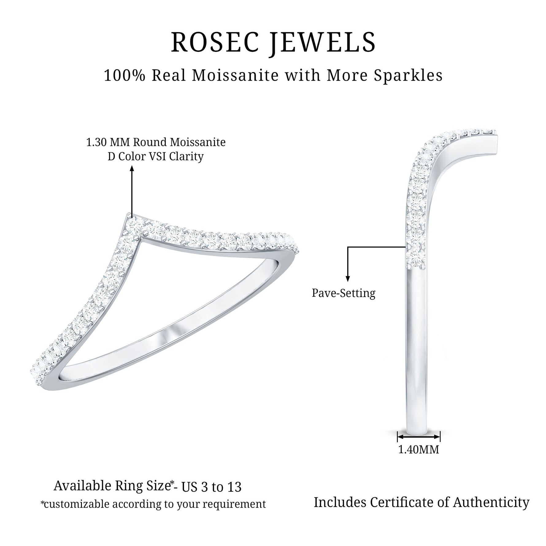 Moissanite Chevron Wedding Ring with Certificate