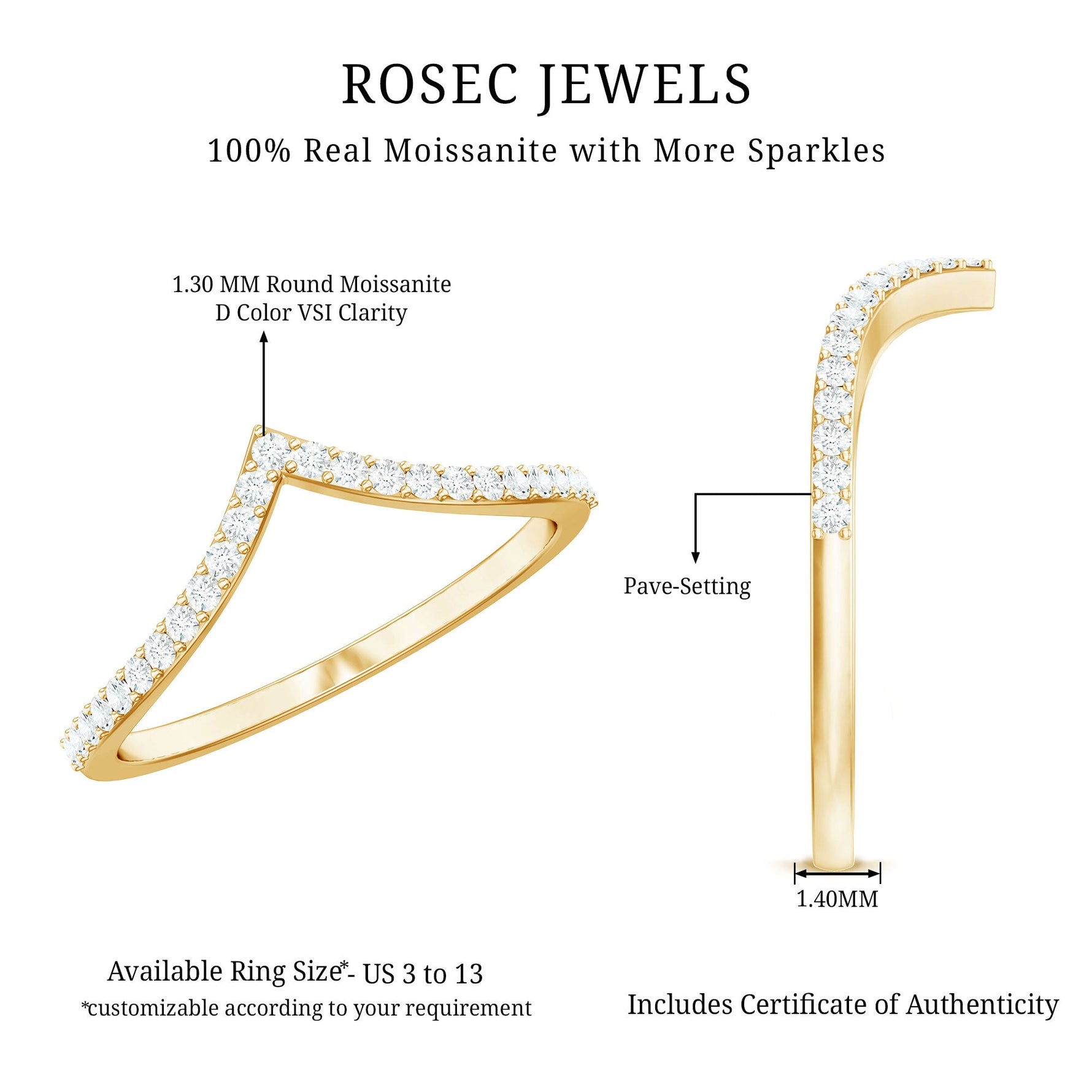 Moissanite Chevron Wedding Ring with Certificate