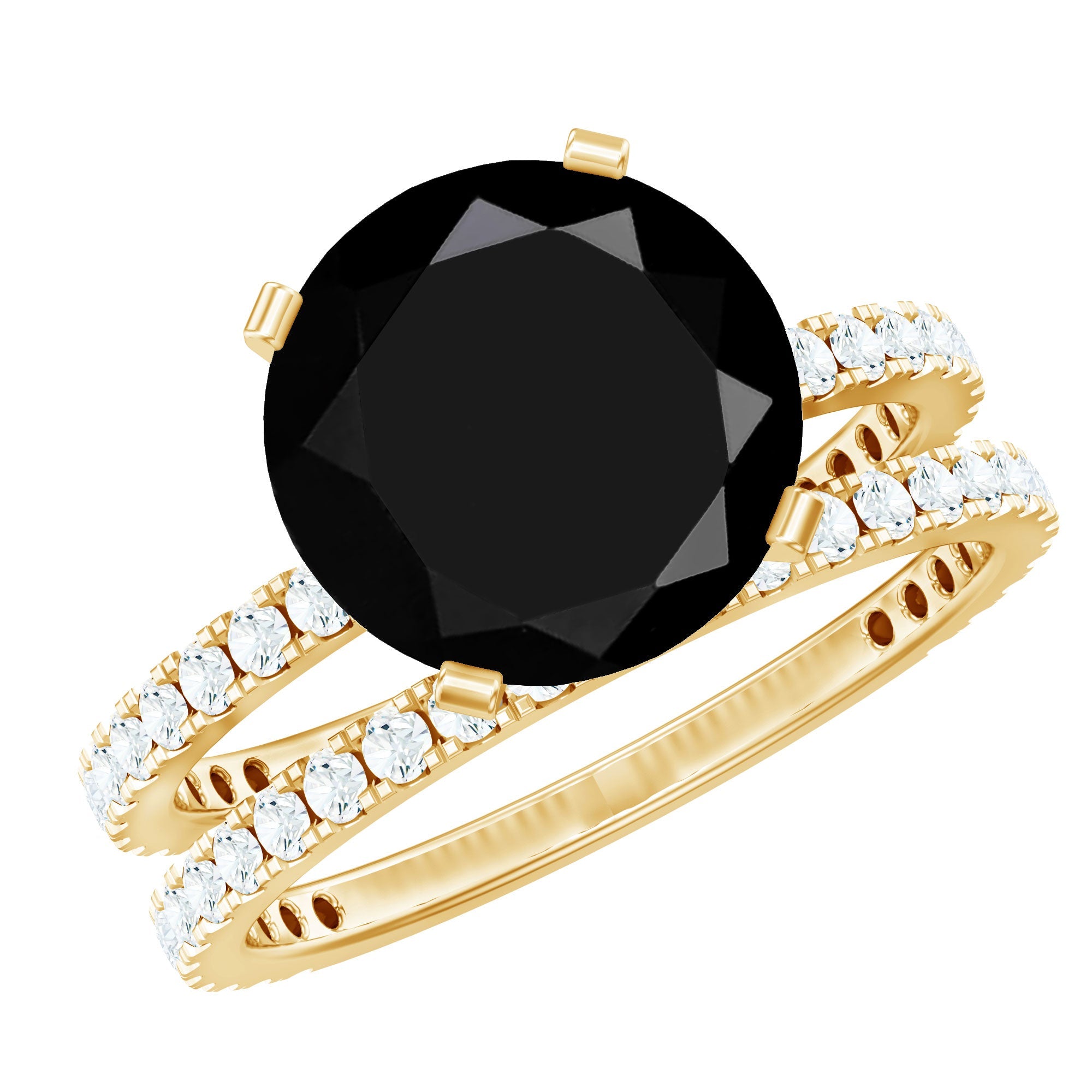 Certified Lab Grown Black and White Diamond Wedding Ring Set in Gold Plated Silver
