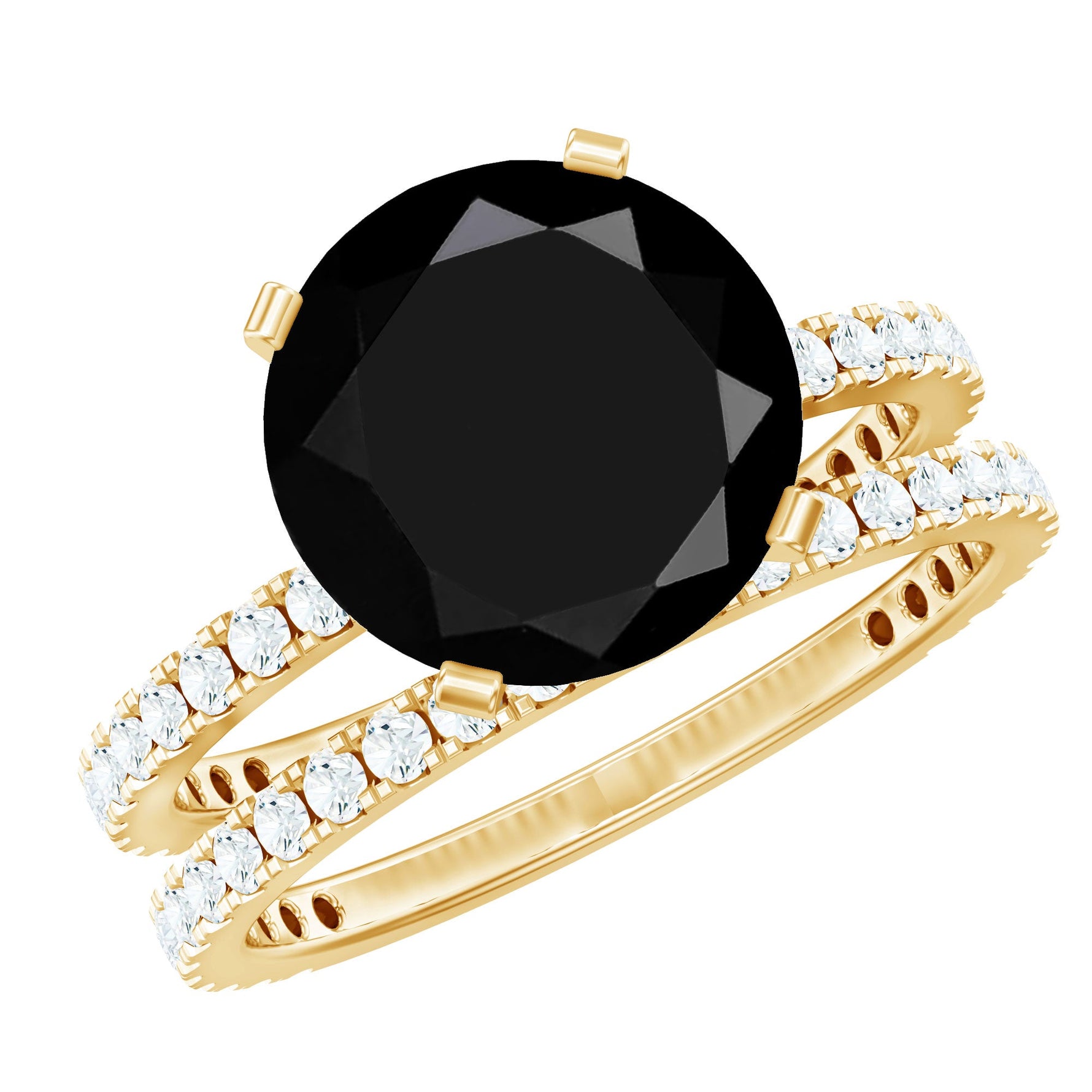 Certified Lab Grown Black and White Diamond Wedding Ring Set in Gold Plated Silver